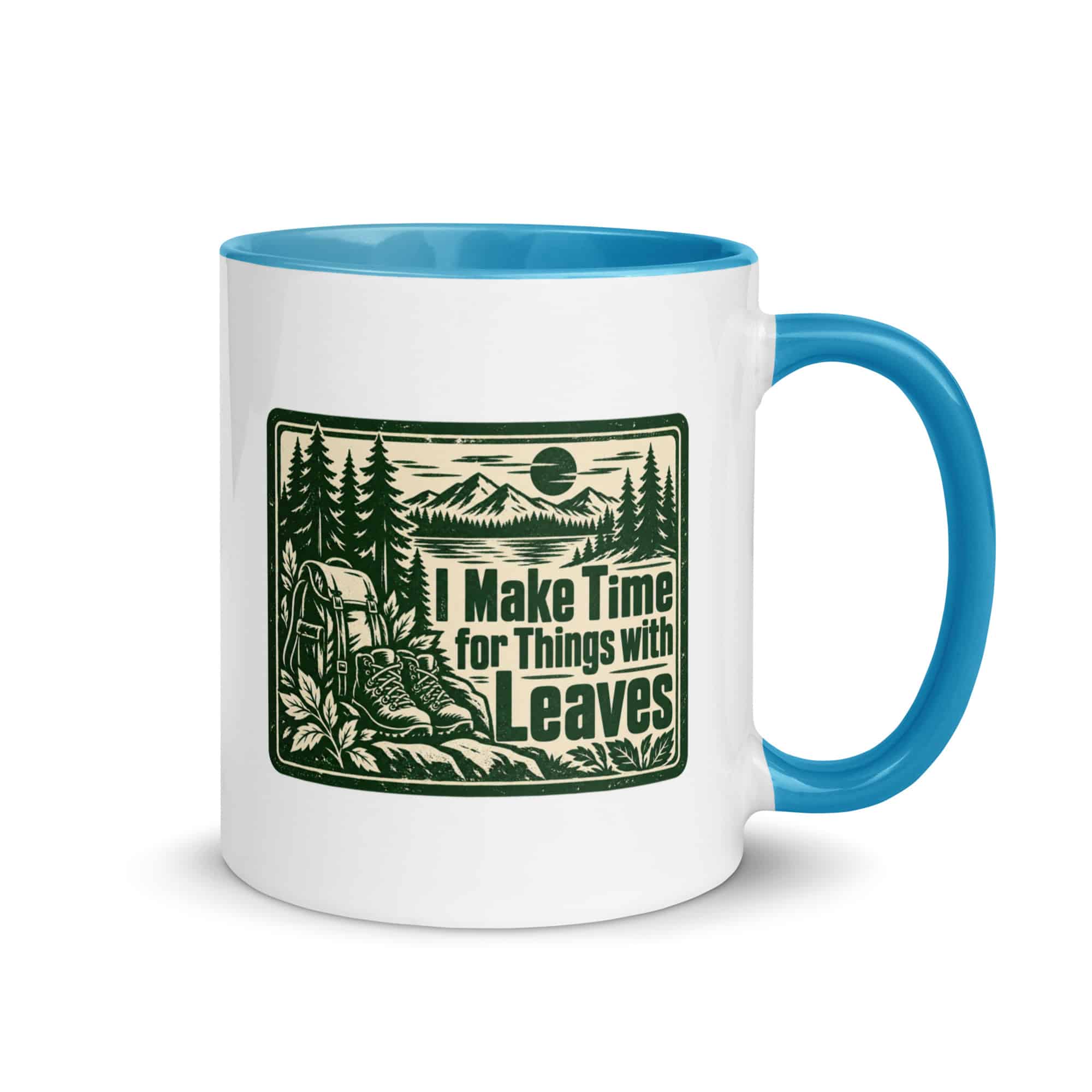 Nature and Adventure Color Inside Coffee Mug: I Make Time for Things with Leaves, Forest Ink Stamp