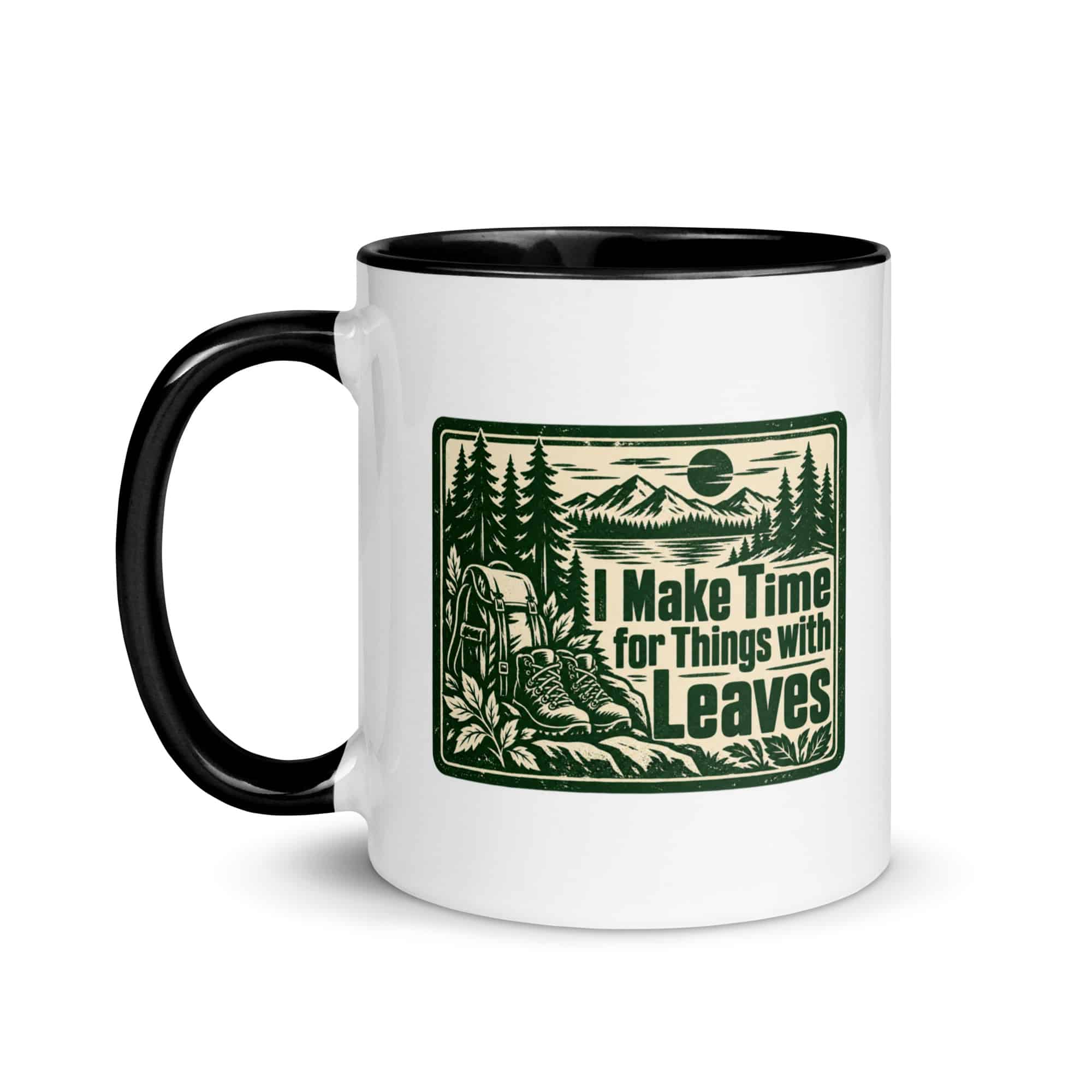 Nature and Adventure Color Inside Coffee Mug: I Make Time for Things with Leaves, Forest Ink Stamp