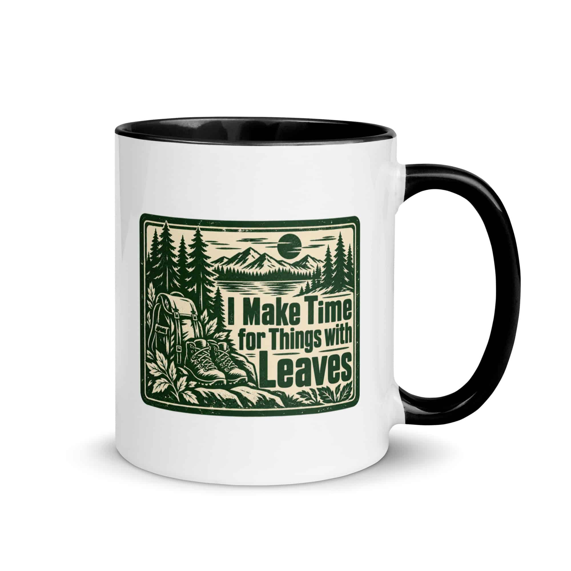 Nature and Adventure Color Inside Coffee Mug: I Make Time for Things with Leaves, Forest Ink Stamp