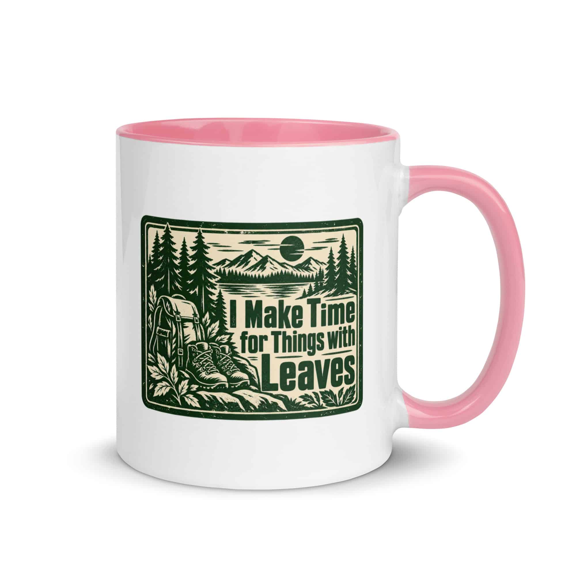 Nature and Adventure Color Inside Coffee Mug: I Make Time for Things with Leaves, Forest Ink Stamp