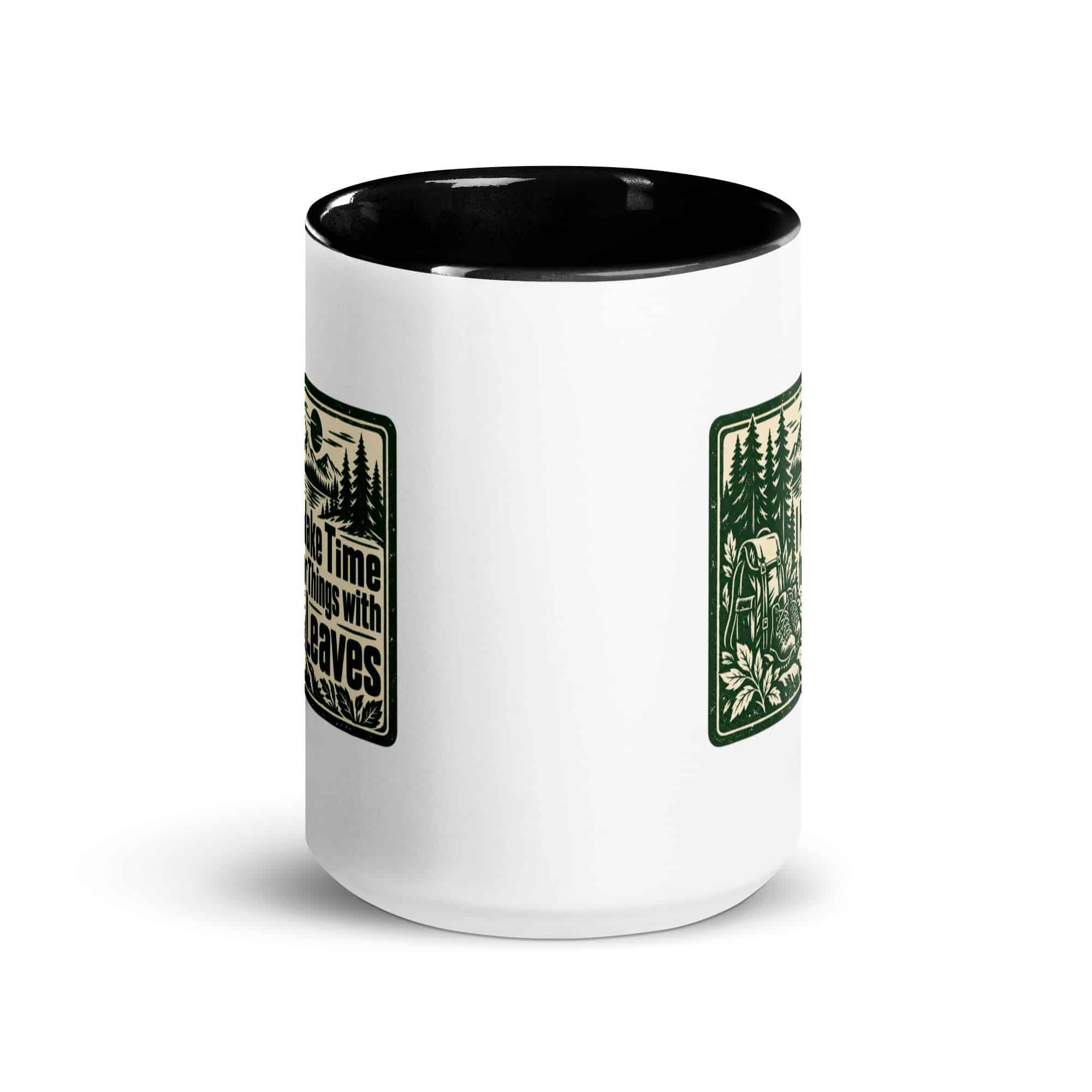 Nature and Adventure Color Inside Coffee Mug: I Make Time for Things with Leaves, Forest Ink Stamp