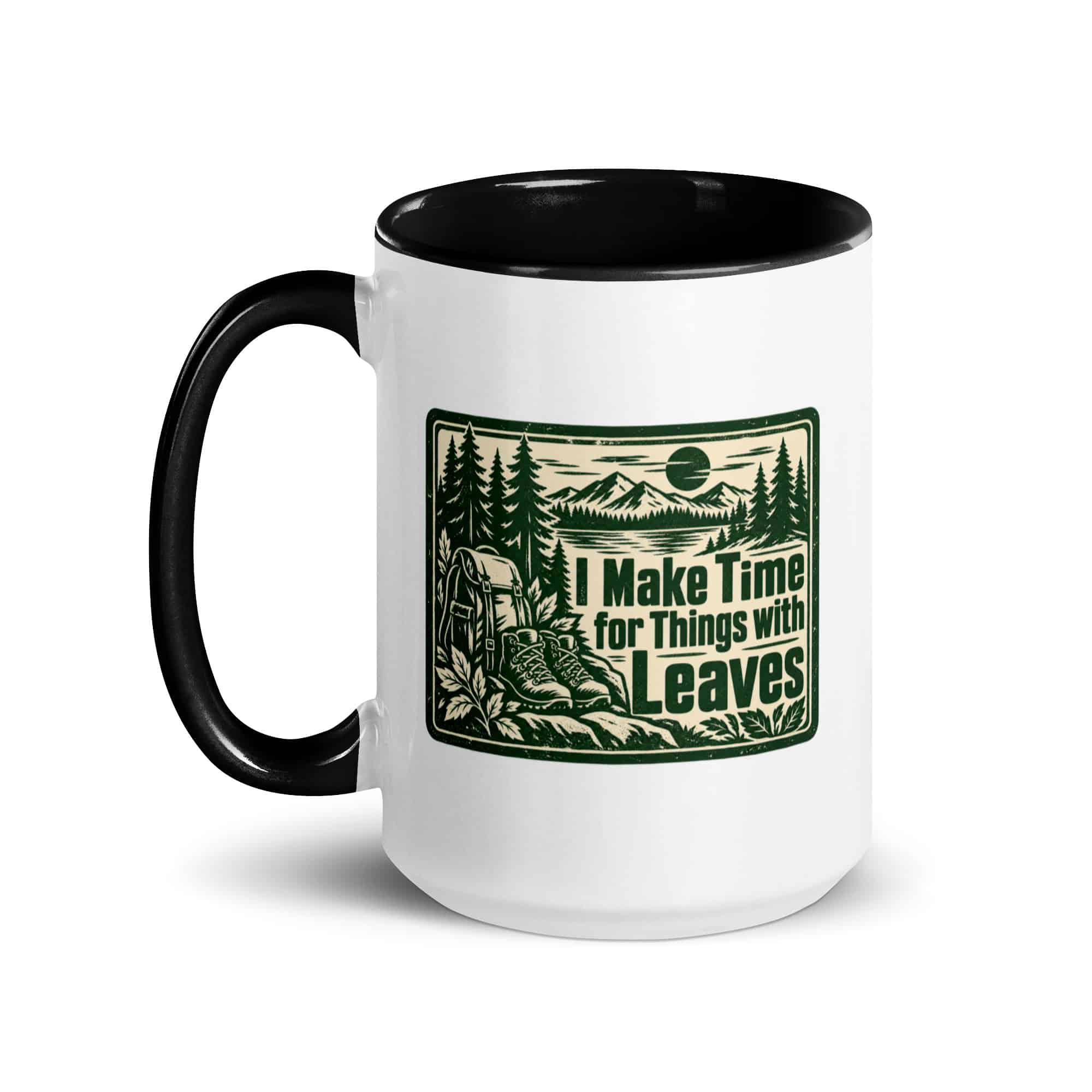 Nature and Adventure Color Inside Coffee Mug: I Make Time for Things with Leaves, Forest Ink Stamp