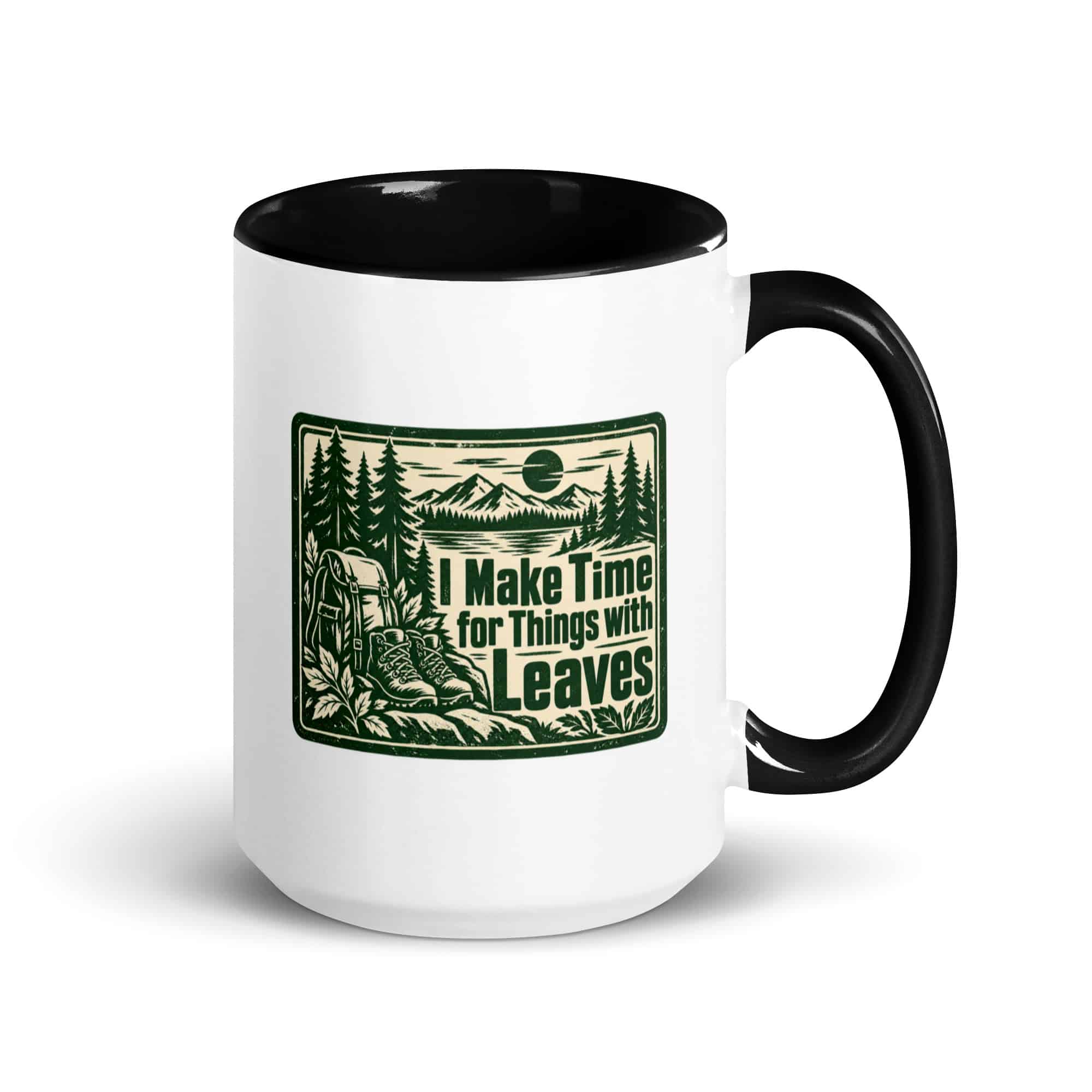 Nature and Adventure Color Inside Coffee Mug: I Make Time for Things with Leaves, Forest Ink Stamp