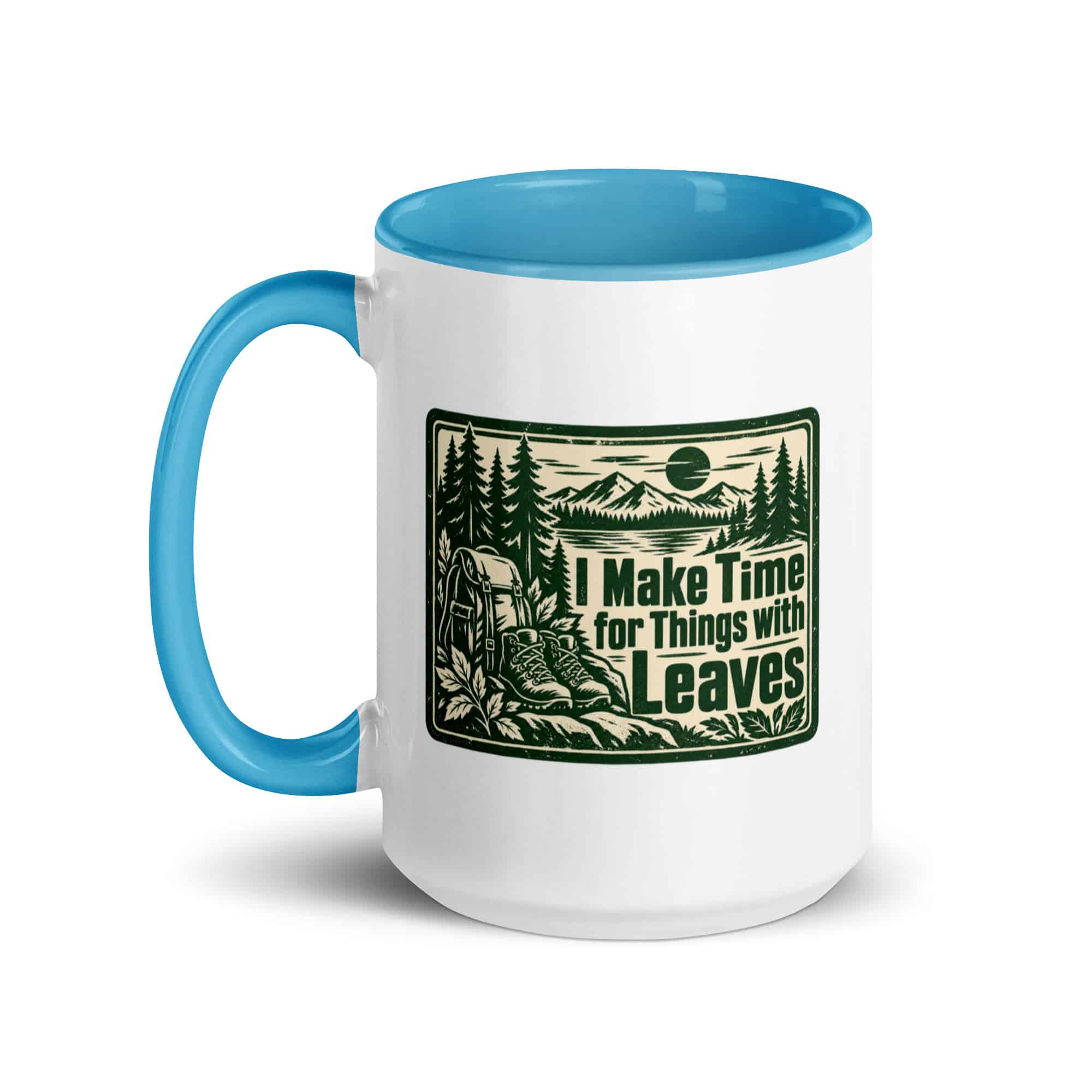 Nature and Adventure Color Inside Coffee Mug: I Make Time for Things with Leaves, Forest Ink Stamp