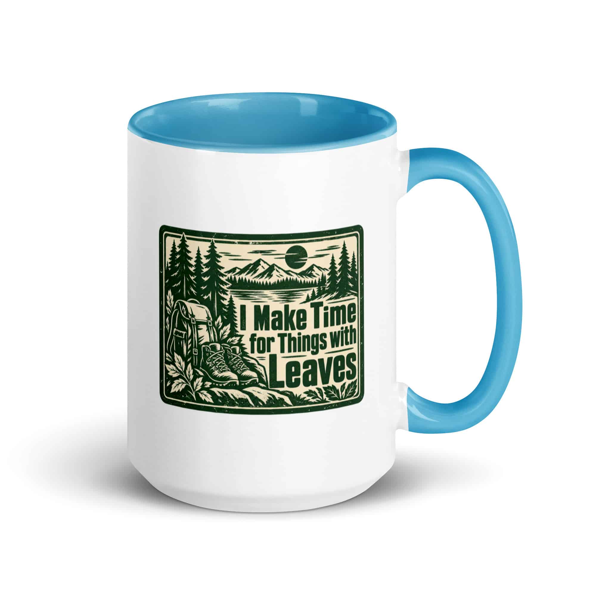 Nature and Adventure Color Inside Coffee Mug: I Make Time for Things with Leaves, Forest Ink Stamp