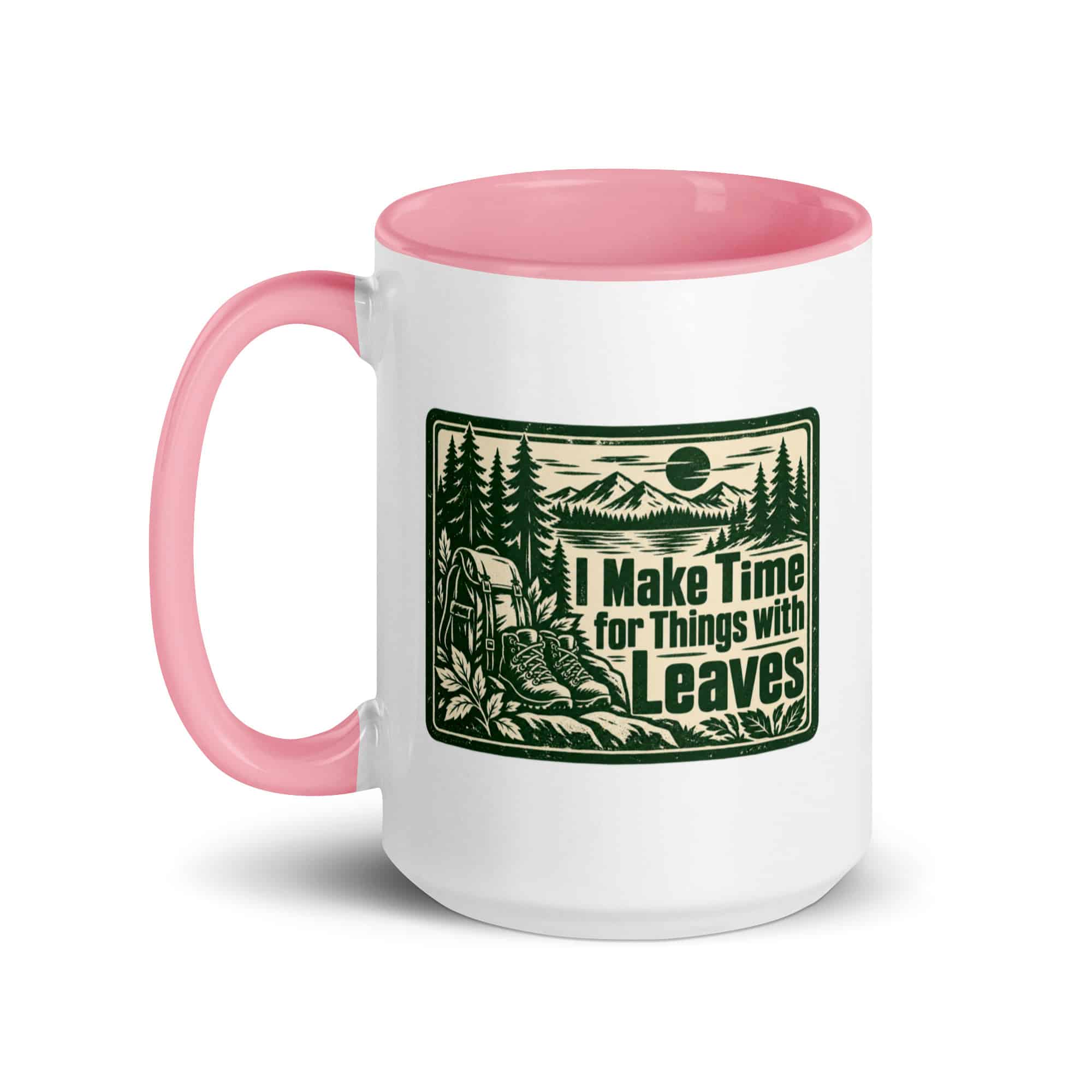 Nature and Adventure Color Inside Coffee Mug: I Make Time for Things with Leaves, Forest Ink Stamp