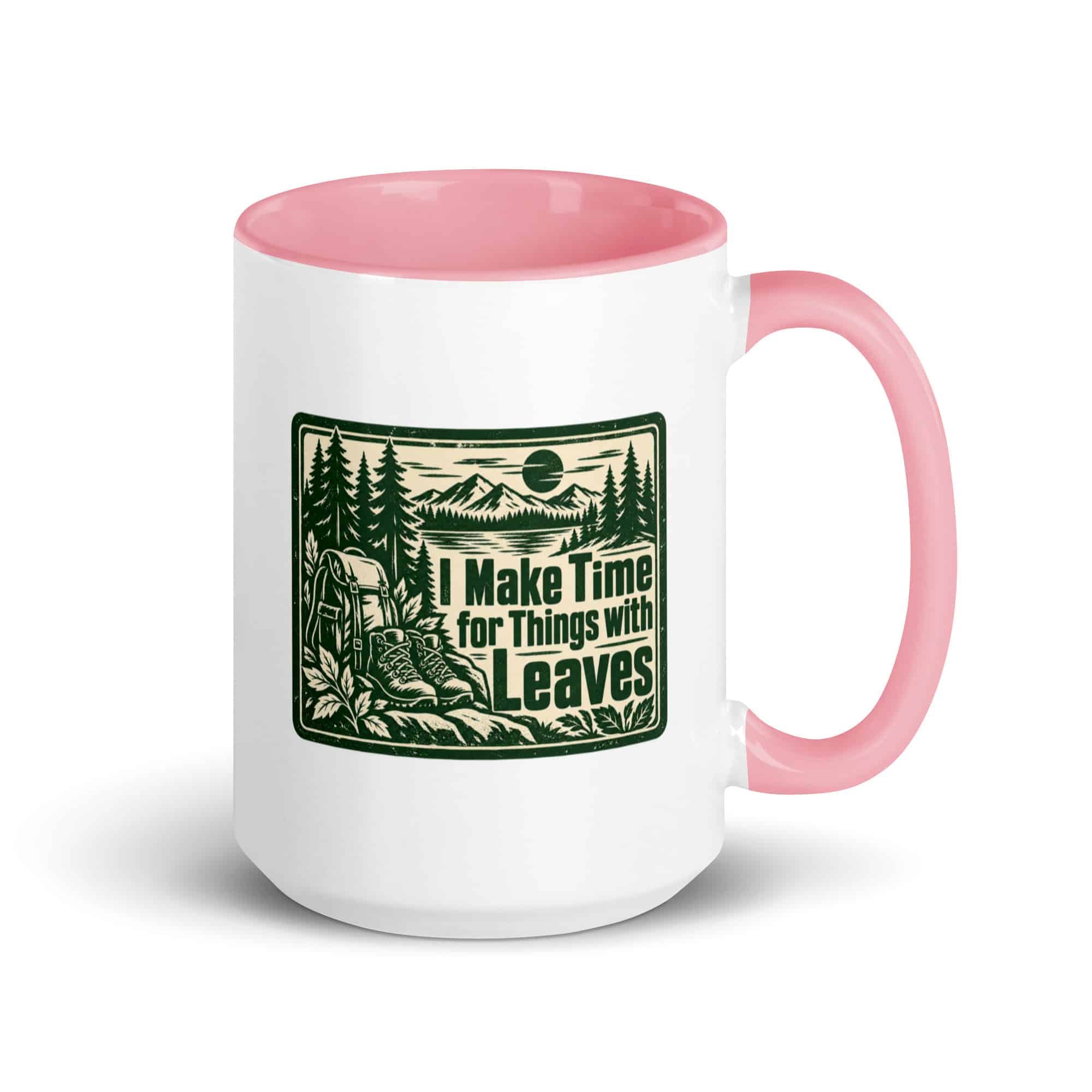 Nature and Adventure Color Inside Coffee Mug: I Make Time for Things with Leaves, Forest Ink Stamp