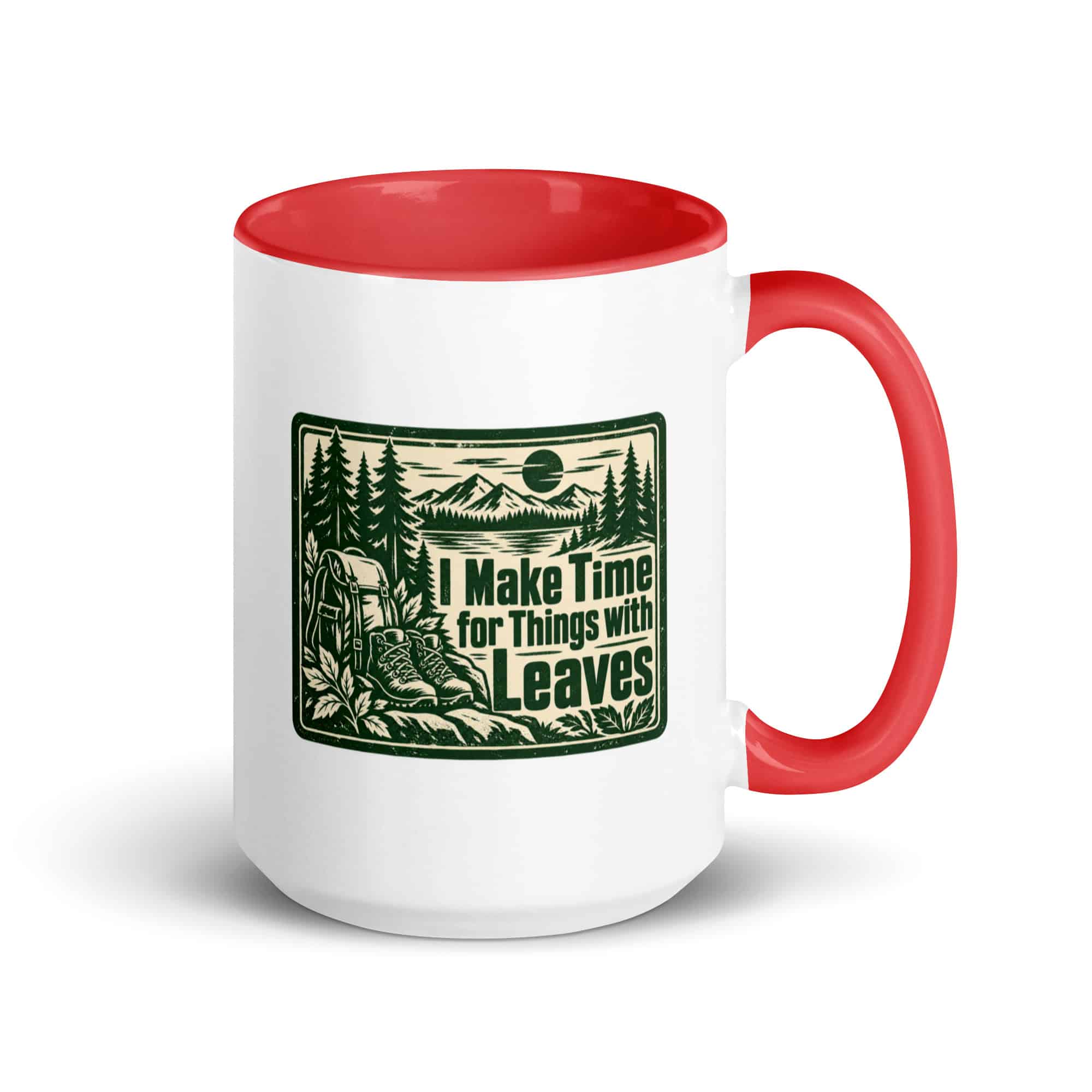 Nature and Adventure Color Inside Coffee Mug: I Make Time for Things with Leaves, Forest Ink Stamp