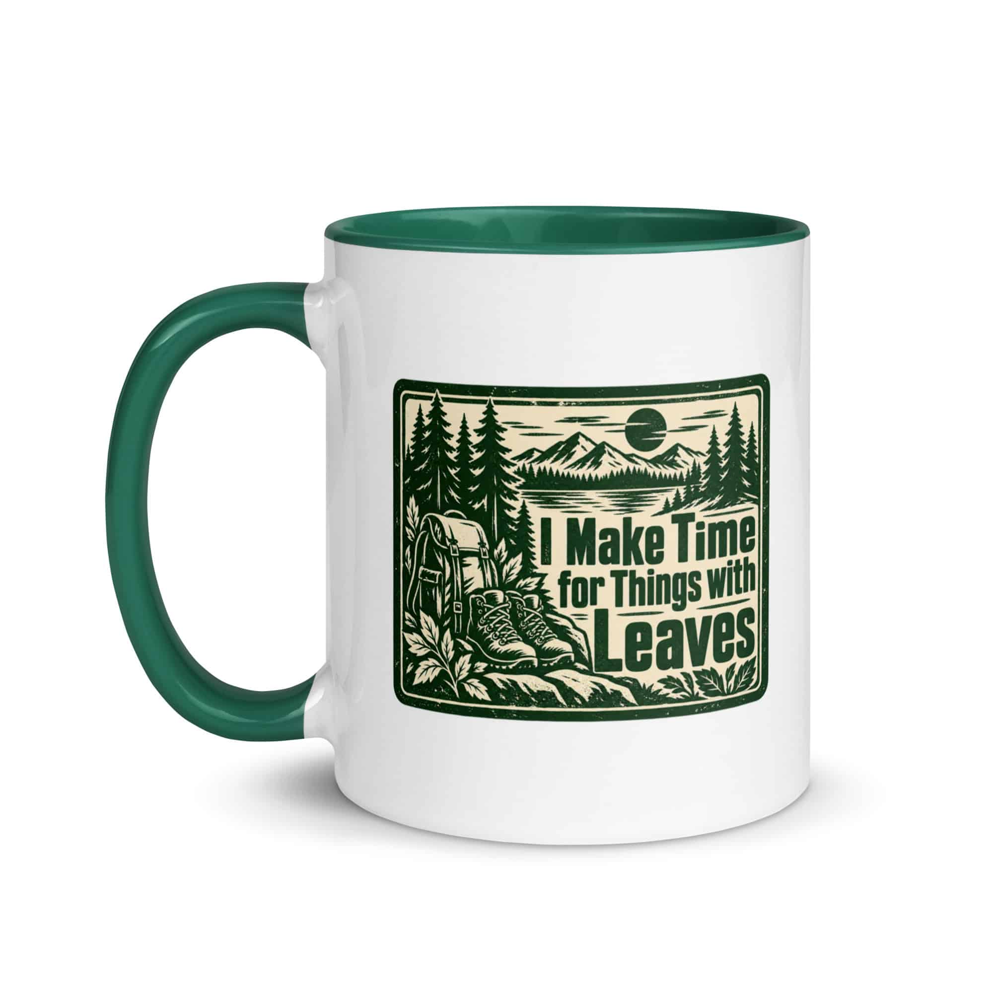 Nature and Adventure Color Inside Coffee Mug: I Make Time for Things with Leaves, Forest Ink Stamp