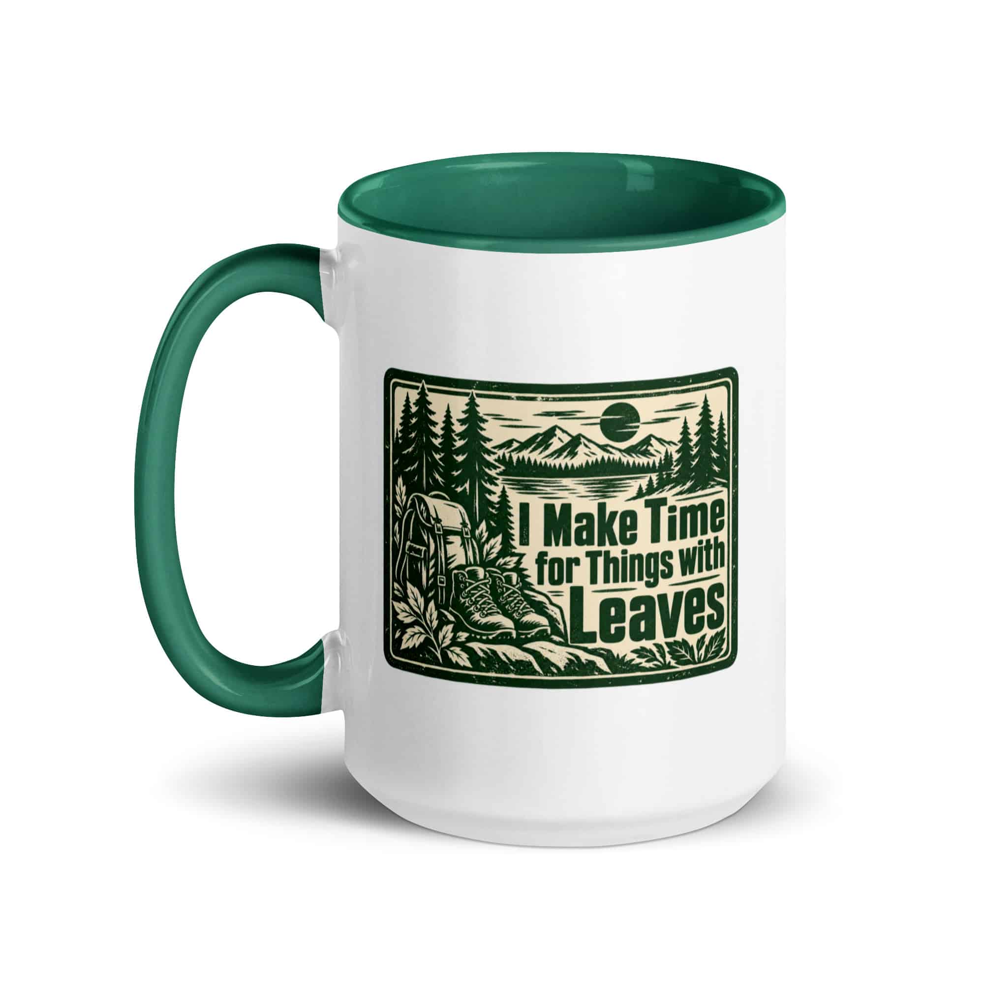 Nature and Adventure Color Inside Coffee Mug: I Make Time for Things with Leaves, Forest Ink Stamp