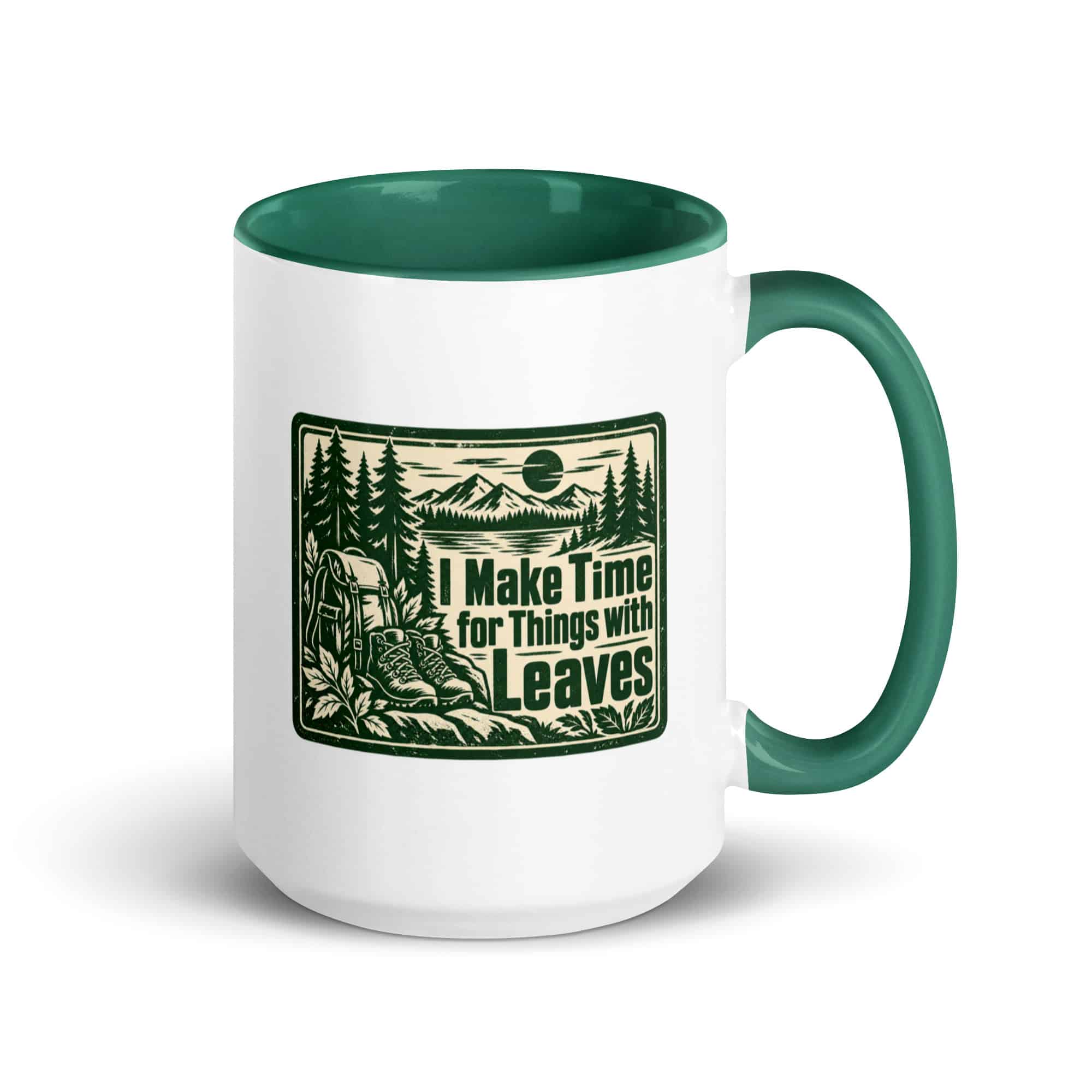 Nature and Adventure Color Inside Coffee Mug: I Make Time for Things with Leaves, Forest Ink Stamp