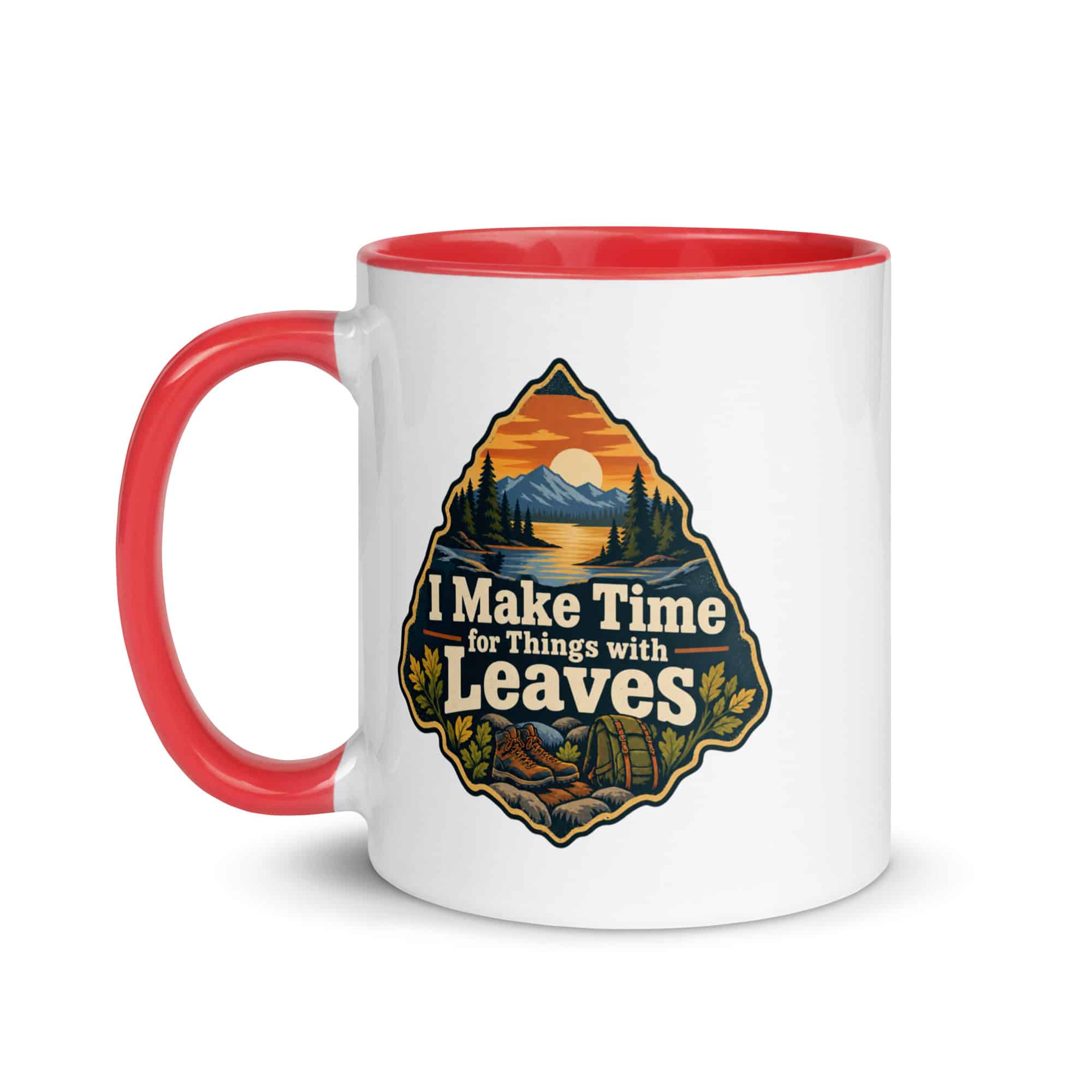 Nature and Adventure Color Inside Coffee Mug: I Make Time for Things with Leaves, Scenic Shield Badge