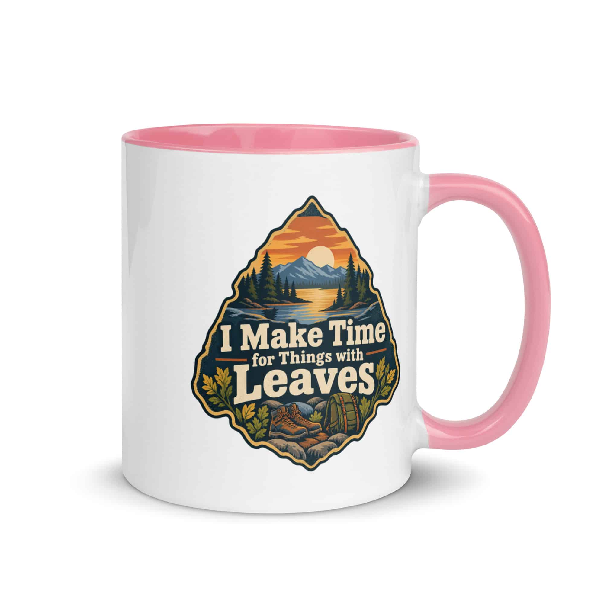 Nature and Adventure Color Inside Coffee Mug: I Make Time for Things with Leaves, Scenic Shield Badge