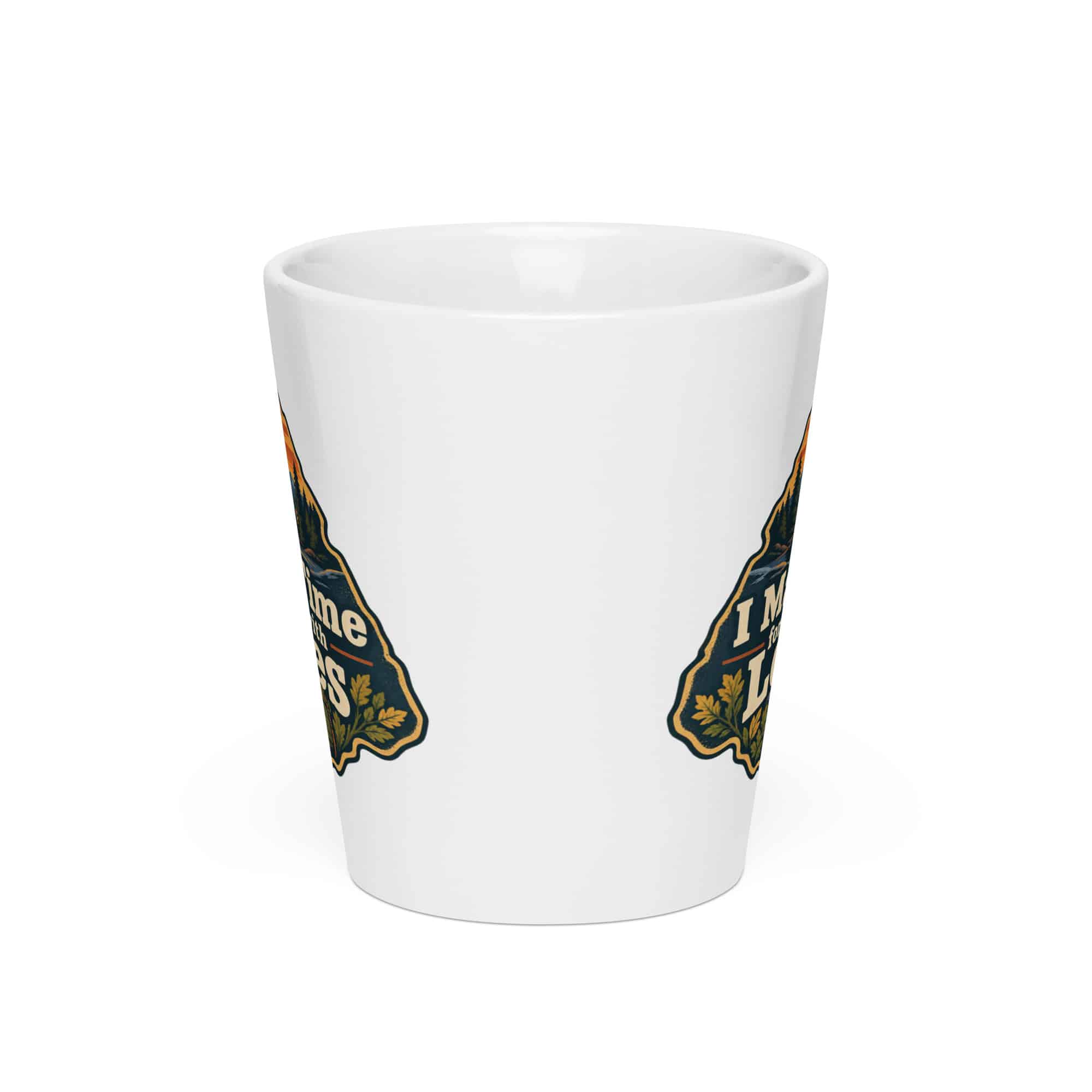 Nature and Adventure Latte Mug: I Make Time for Things with Leaves, Scenic Shield Badge
