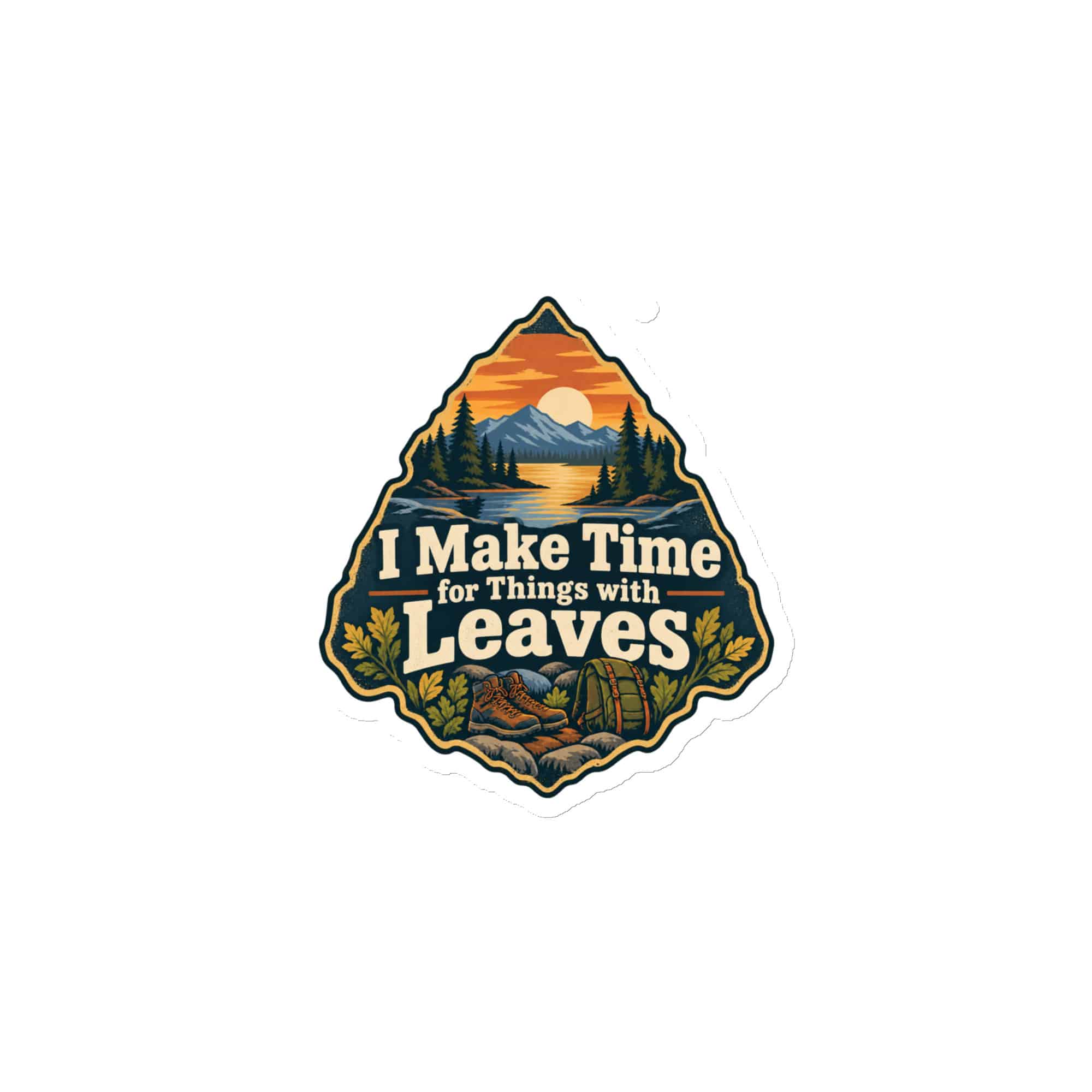 Nature and Adventure Die-Cut Magnet: I Make Time for Things with Leaves, Scenic Shield Badge