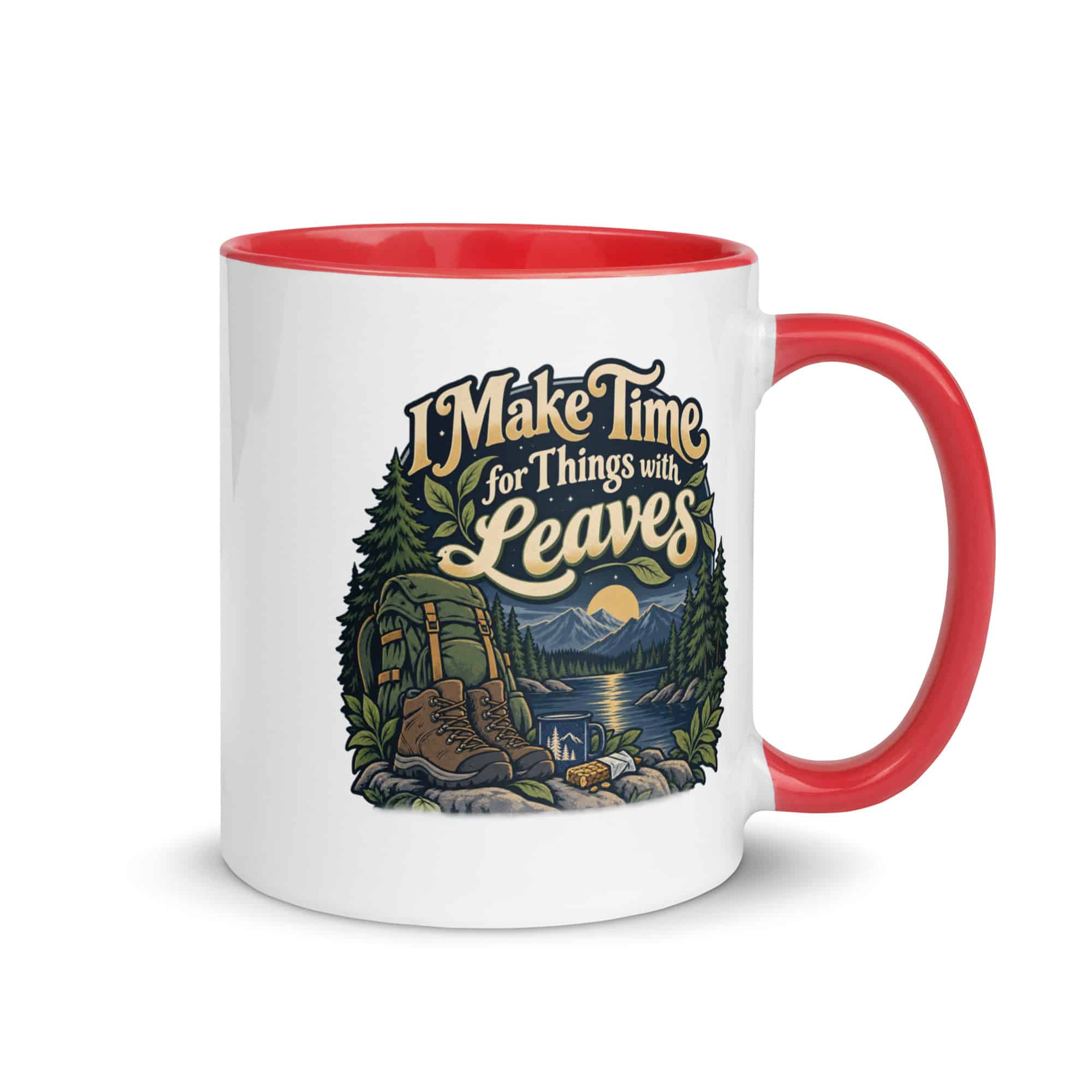 Nature and Adventure Color Inside Coffee Mug: I Make Time for Things with Leaves, Woodland Scenic Lettering