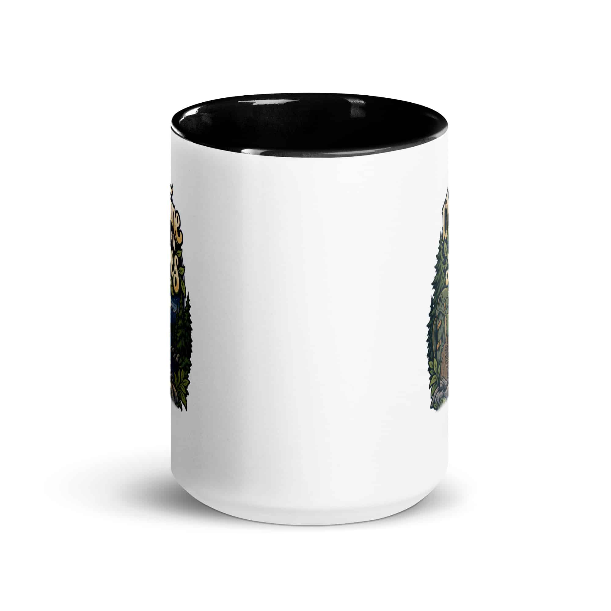 Nature and Adventure Color Inside Coffee Mug: I Make Time for Things with Leaves, Woodland Scenic Lettering