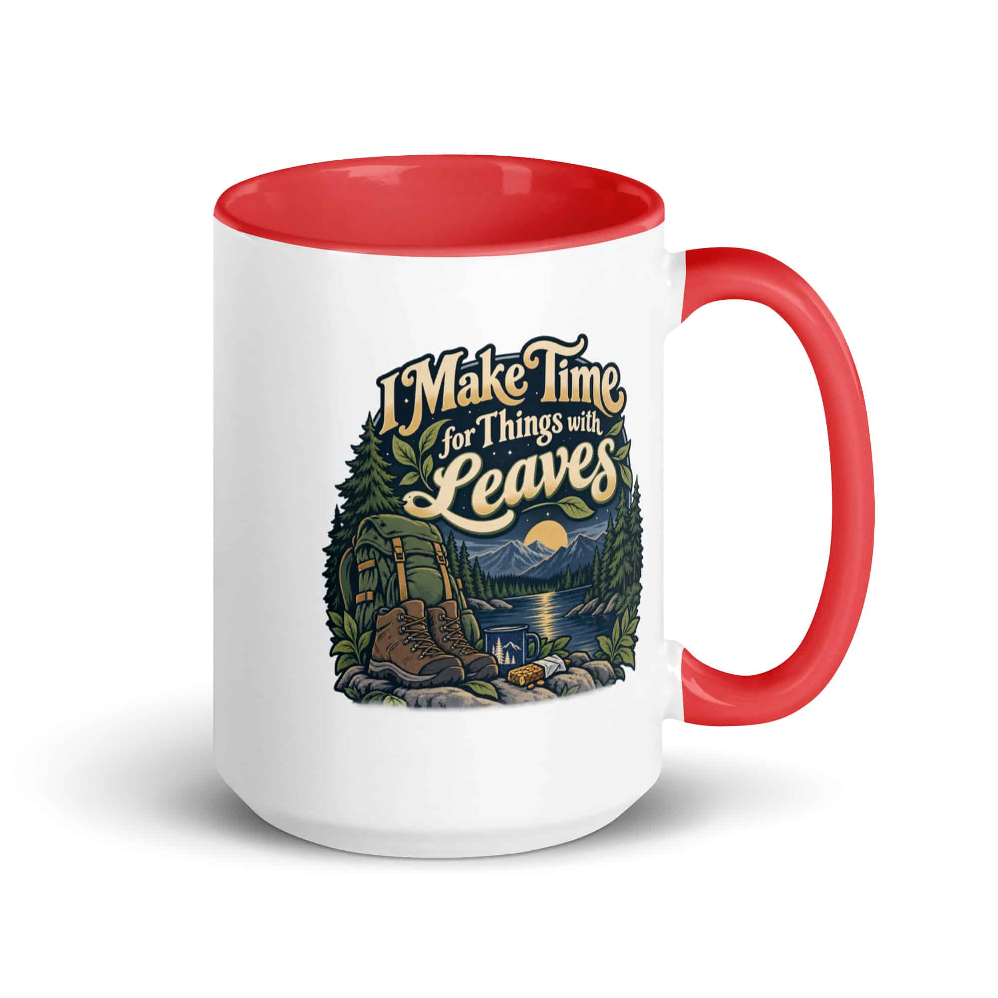 Nature and Adventure Color Inside Coffee Mug: I Make Time for Things with Leaves, Woodland Scenic Lettering