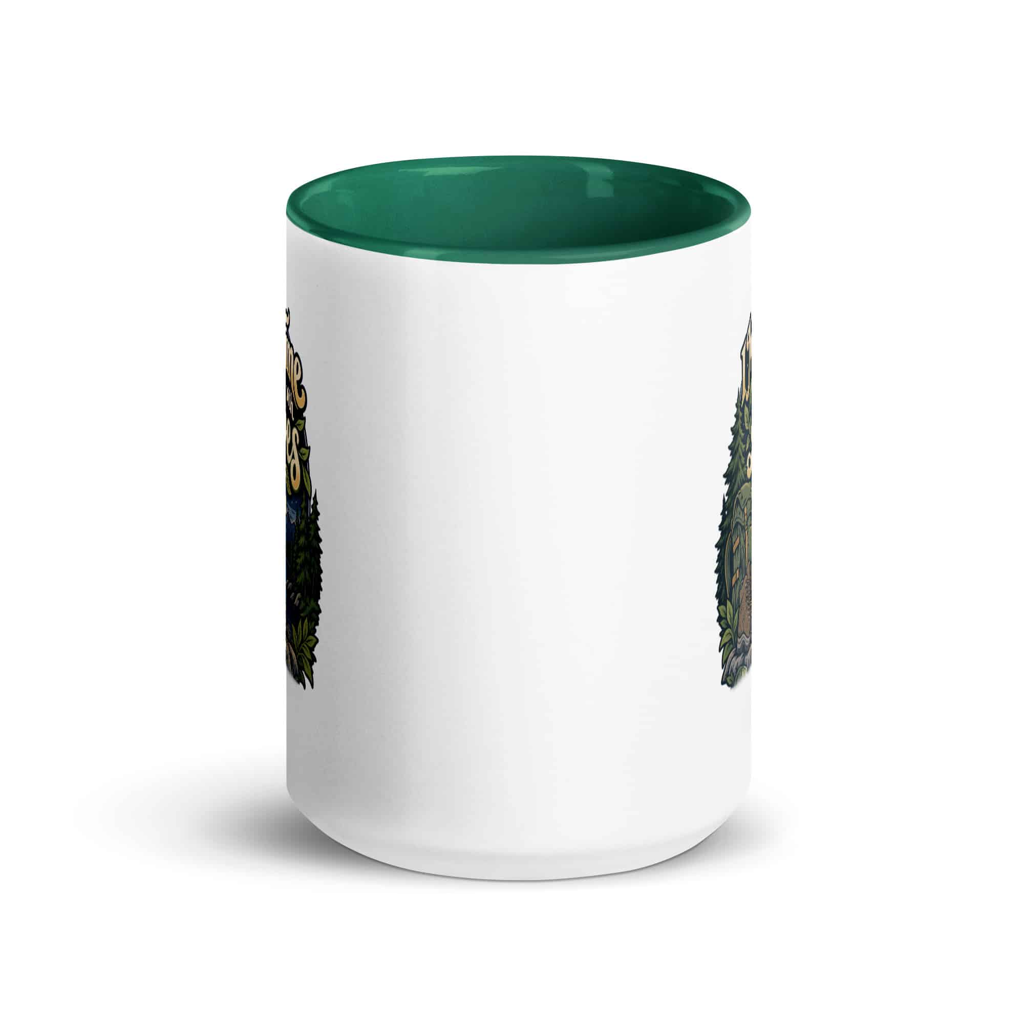 Nature and Adventure Color Inside Coffee Mug: I Make Time for Things with Leaves, Woodland Scenic Lettering