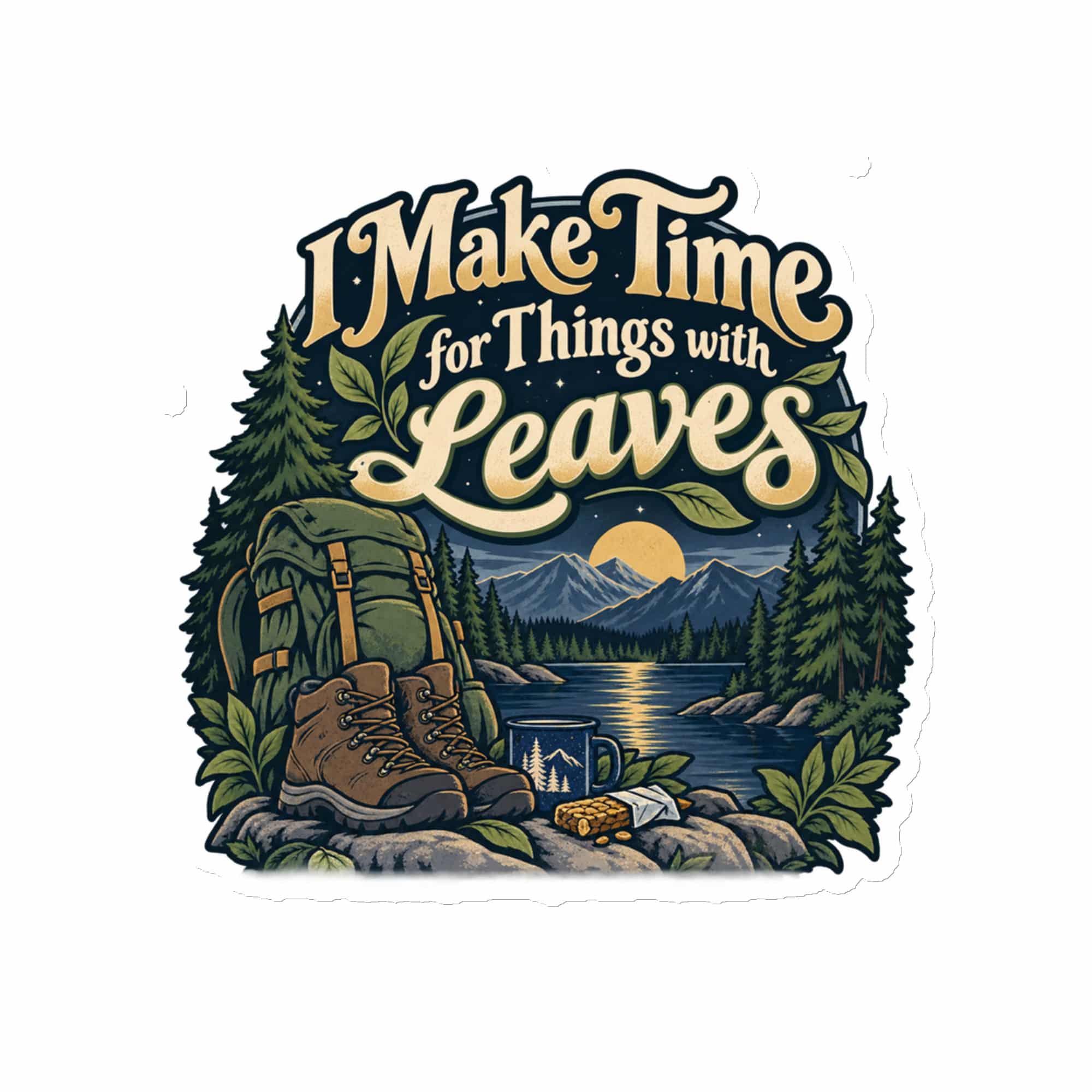 Nature and Adventure Die-Cut Magnet: I Make Time for Things with Leaves, Woodland Scenic Lettering