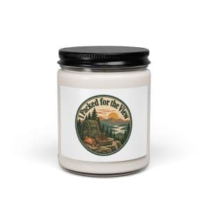 Nature and Adventure Soy Wax Candle: I Packed for the View, Vintage Round Badge - 9oz - Main