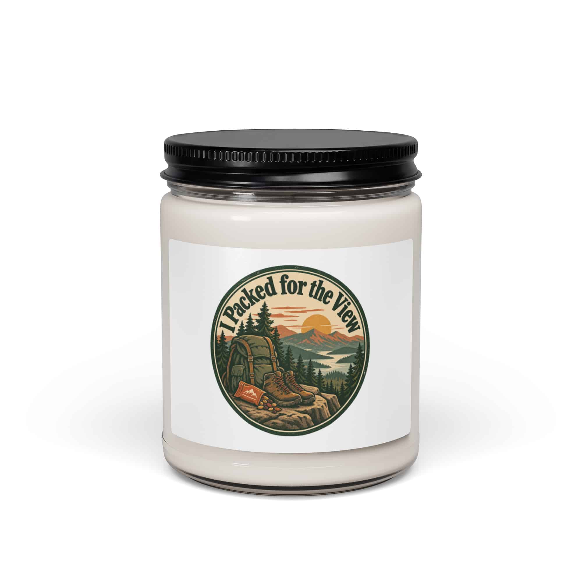 Nature and Adventure Soy Wax Candle: I Packed for the View, Vintage Round Badge