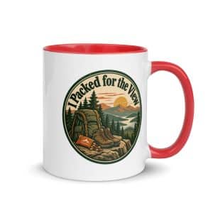Nature and Adventure Color Inside Coffee Mug: I Packed for the View, Vintage Round Badge - 11 oz - Main