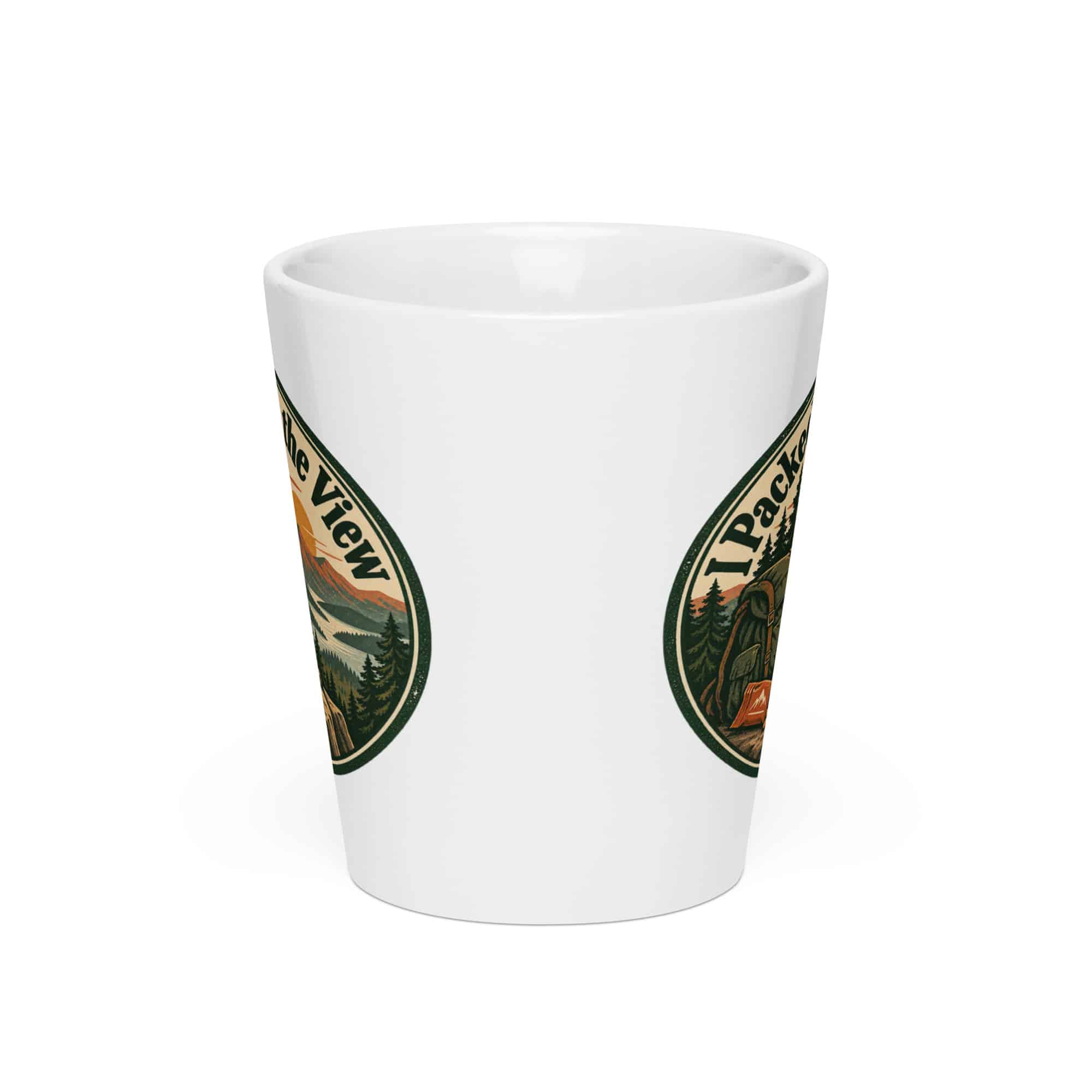 Nature and Adventure Latte Mug: I Packed for the View, Vintage Round Badge