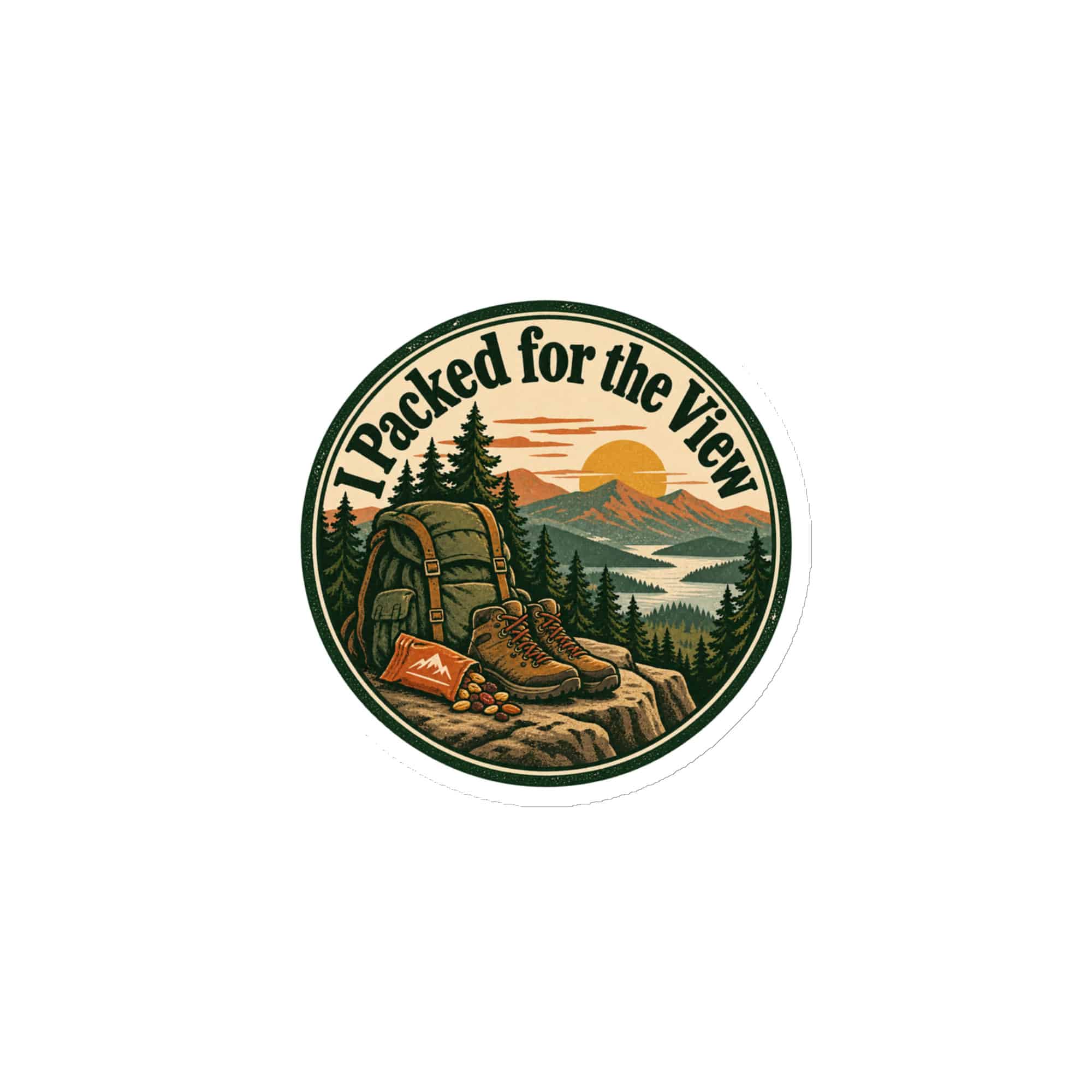 Nature and Adventure Die-Cut Magnet: I Packed for the View, Vintage Round Badge