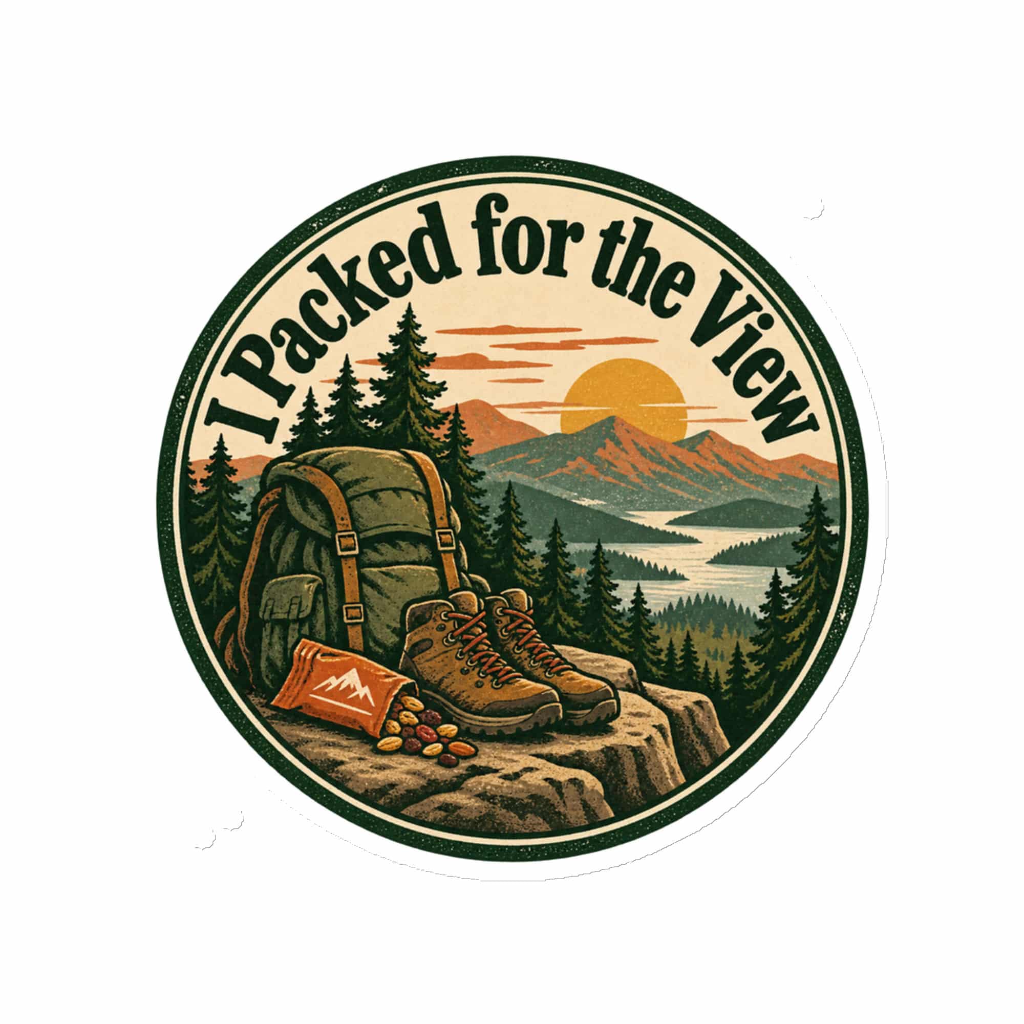 Nature and Adventure Die-Cut Magnet: I Packed for the View, Vintage Round Badge