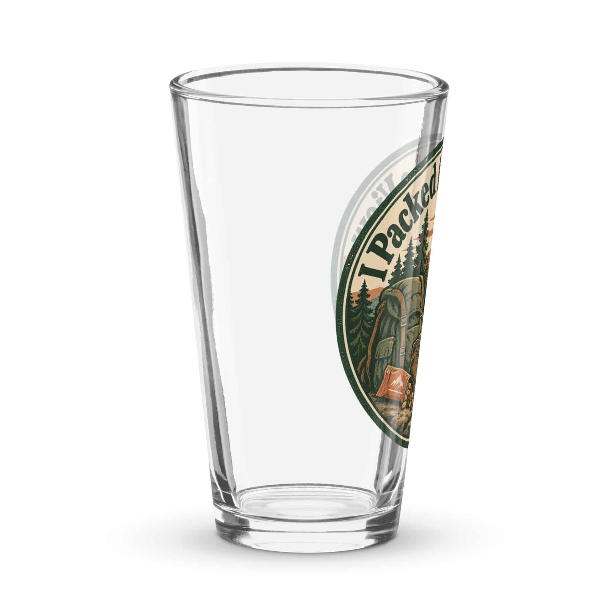Nature and Adventure Pint Glass: I Packed for the View, Vintage Round Badge