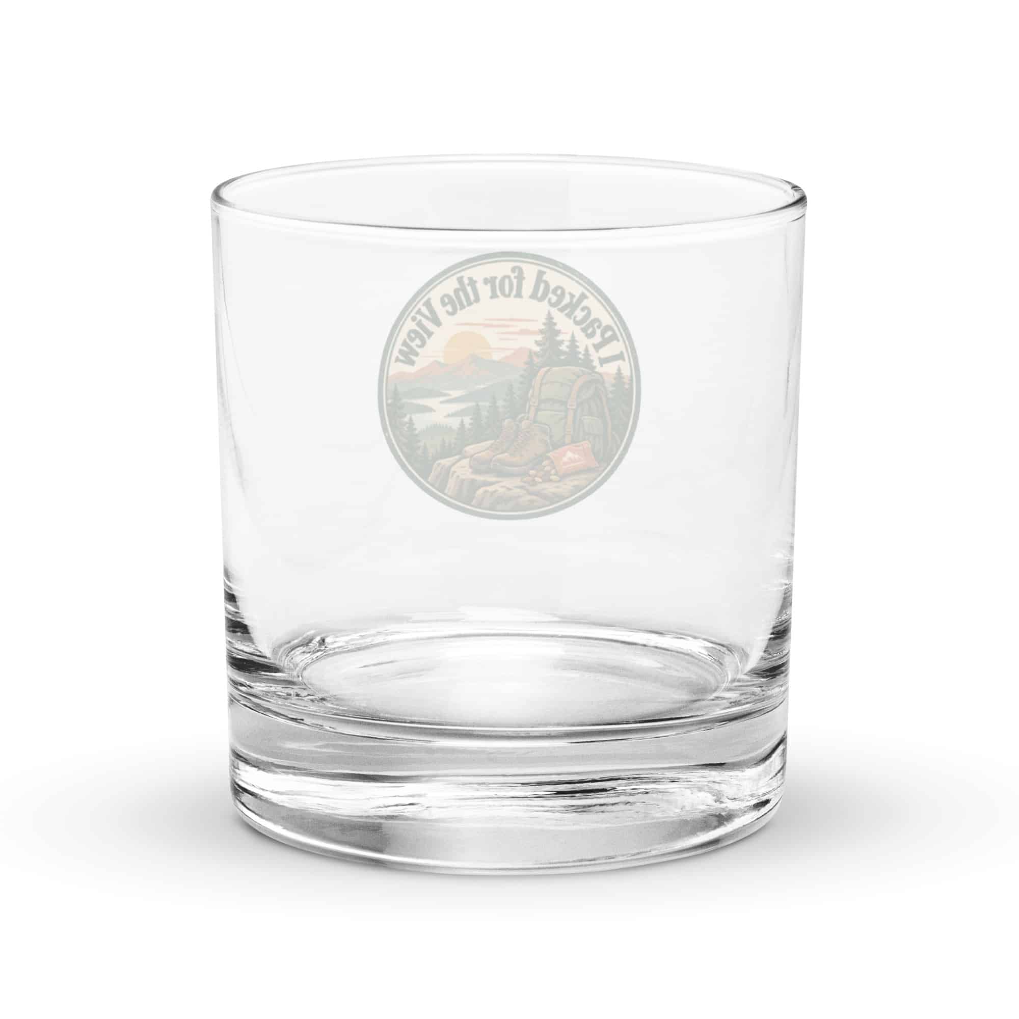 Nature and Adventure Rocks Glass: I Packed for the View, Vintage Round Badge