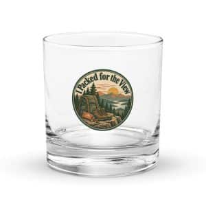 Nature and Adventure Rocks Glass: I Packed for the View, Vintage Round Badge - 10.5 oz - Main