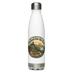 Nature and Adventure Stainless Steel Water Bottle: I Packed for the View, Vintage Round Badge - 17 oz - Main
