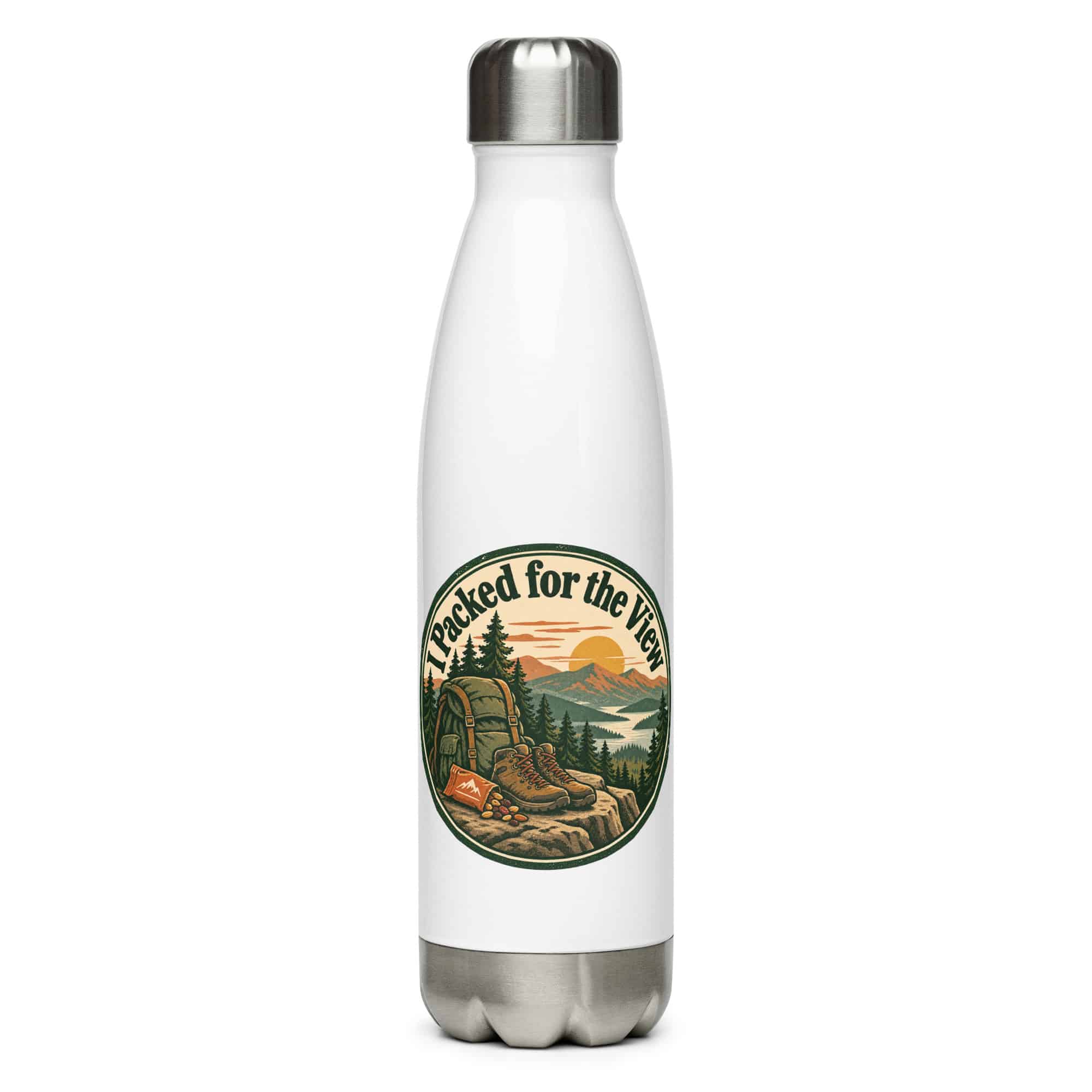 Nature and Adventure Stainless Steel Water Bottle: I Packed for the View, Vintage Round Badge