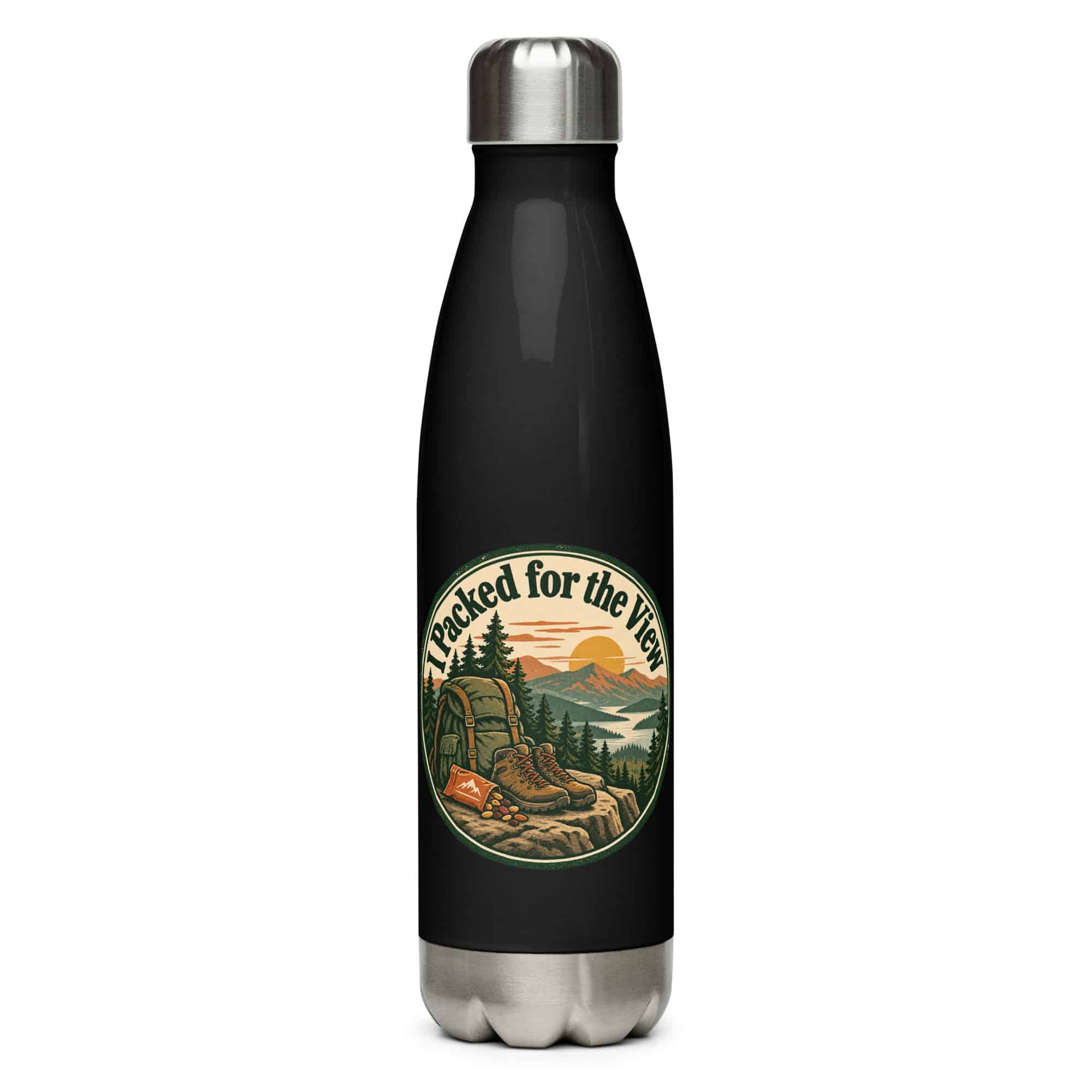 Nature and Adventure Stainless Steel Water Bottle: I Packed for the View, Vintage Round Badge