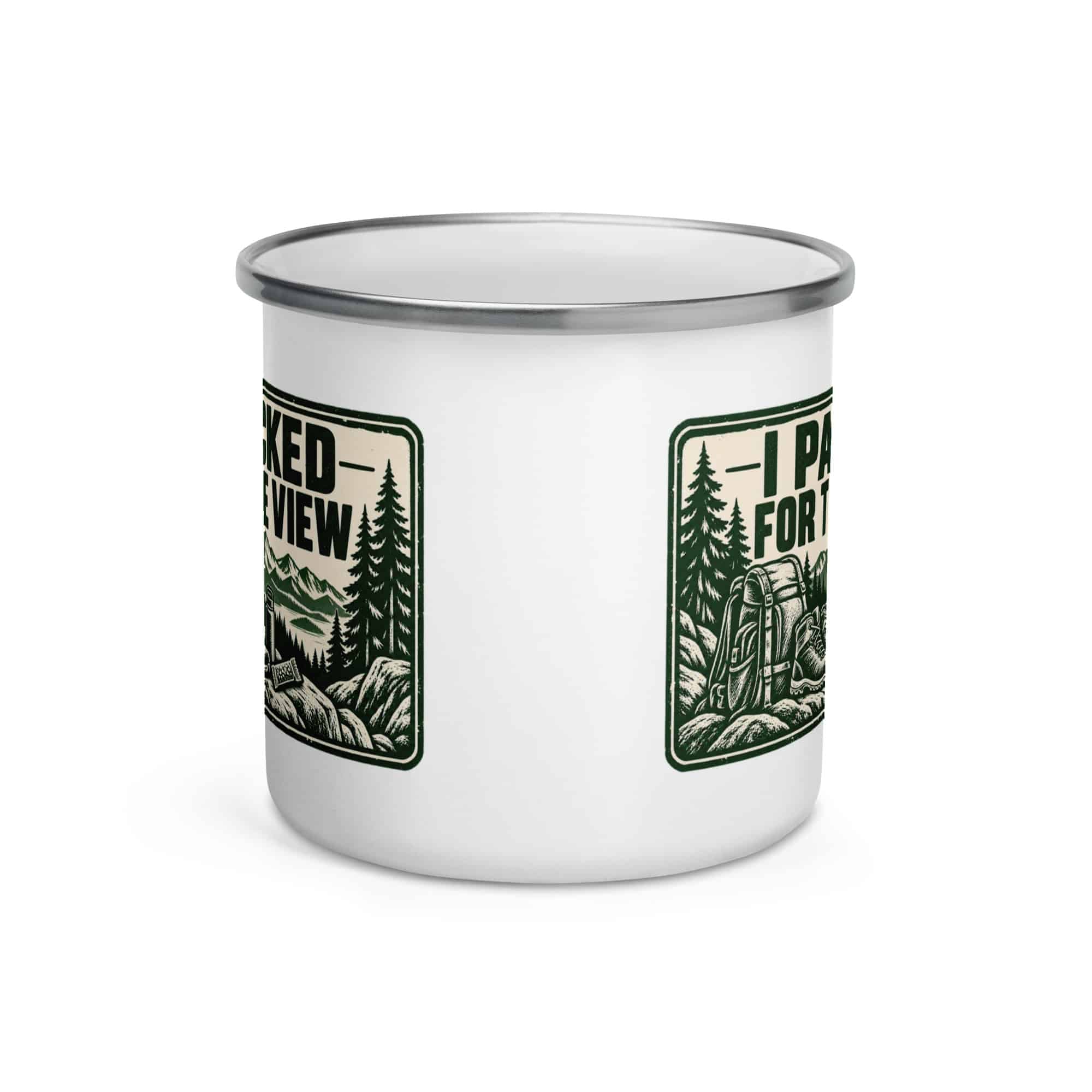 Nature and Adventure Enamel Camp Mug: I Packed for the View, Forest Ink Stamp