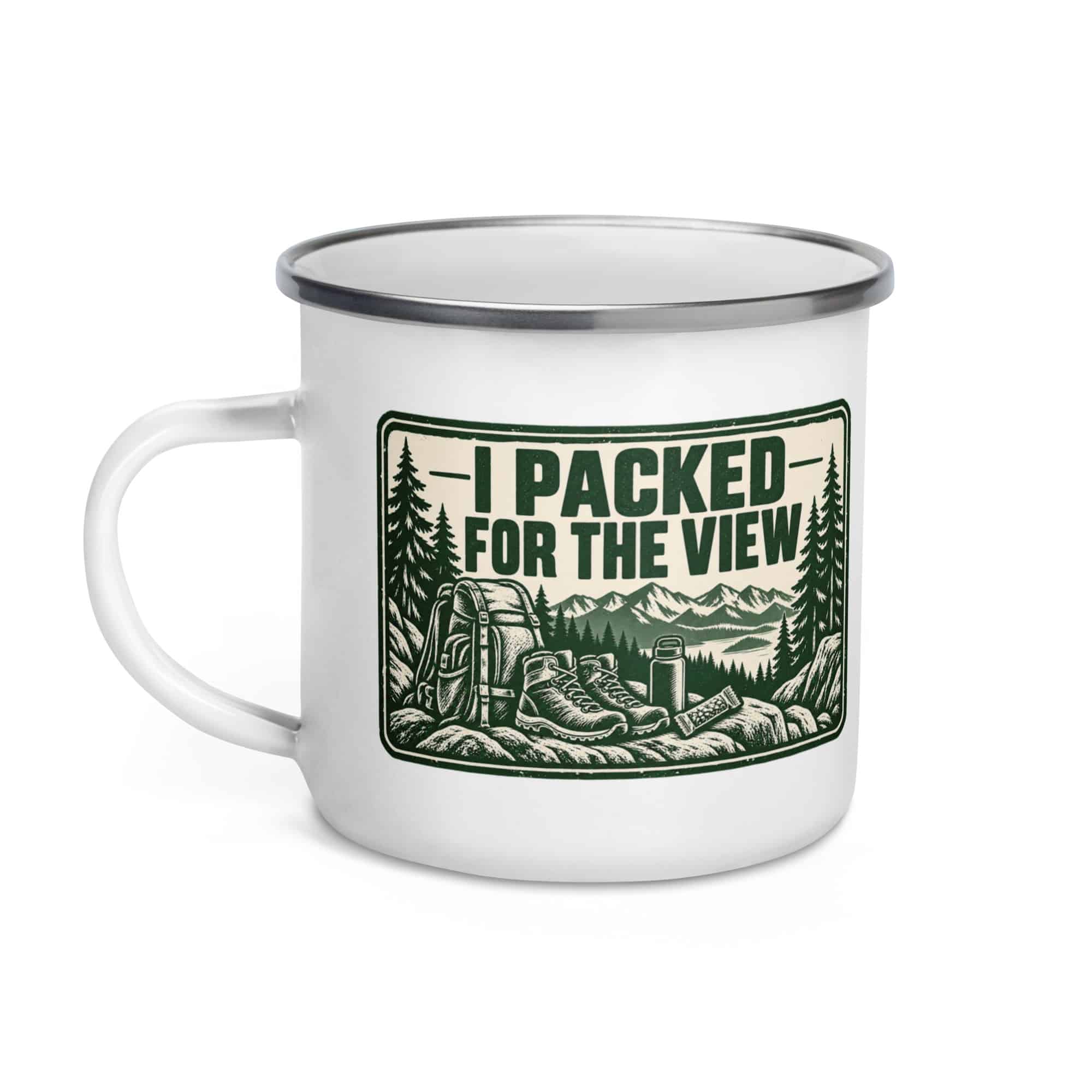Nature and Adventure Enamel Camp Mug: I Packed for the View, Forest Ink Stamp