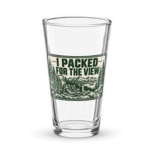 Nature and Adventure Pint Glass: I Packed for the View, Forest Ink Stamp - 16 oz - Main