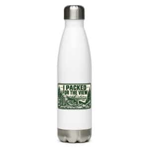 Nature and Adventure Stainless Steel Water Bottle: I Packed for the View, Forest Ink Stamp - 17 oz - Main