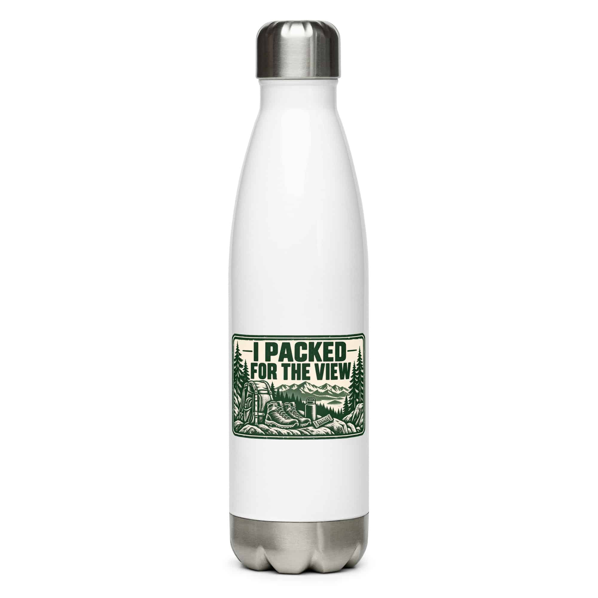 Nature and Adventure Stainless Steel Water Bottle: I Packed for the View, Forest Ink Stamp