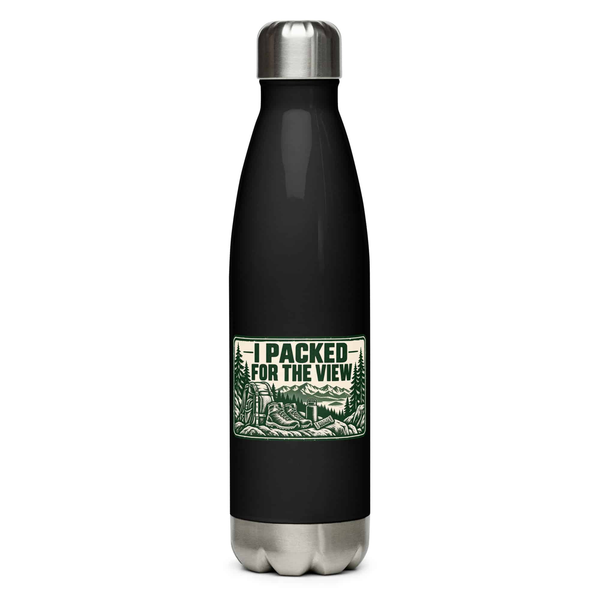 Nature and Adventure Stainless Steel Water Bottle: I Packed for the View, Forest Ink Stamp