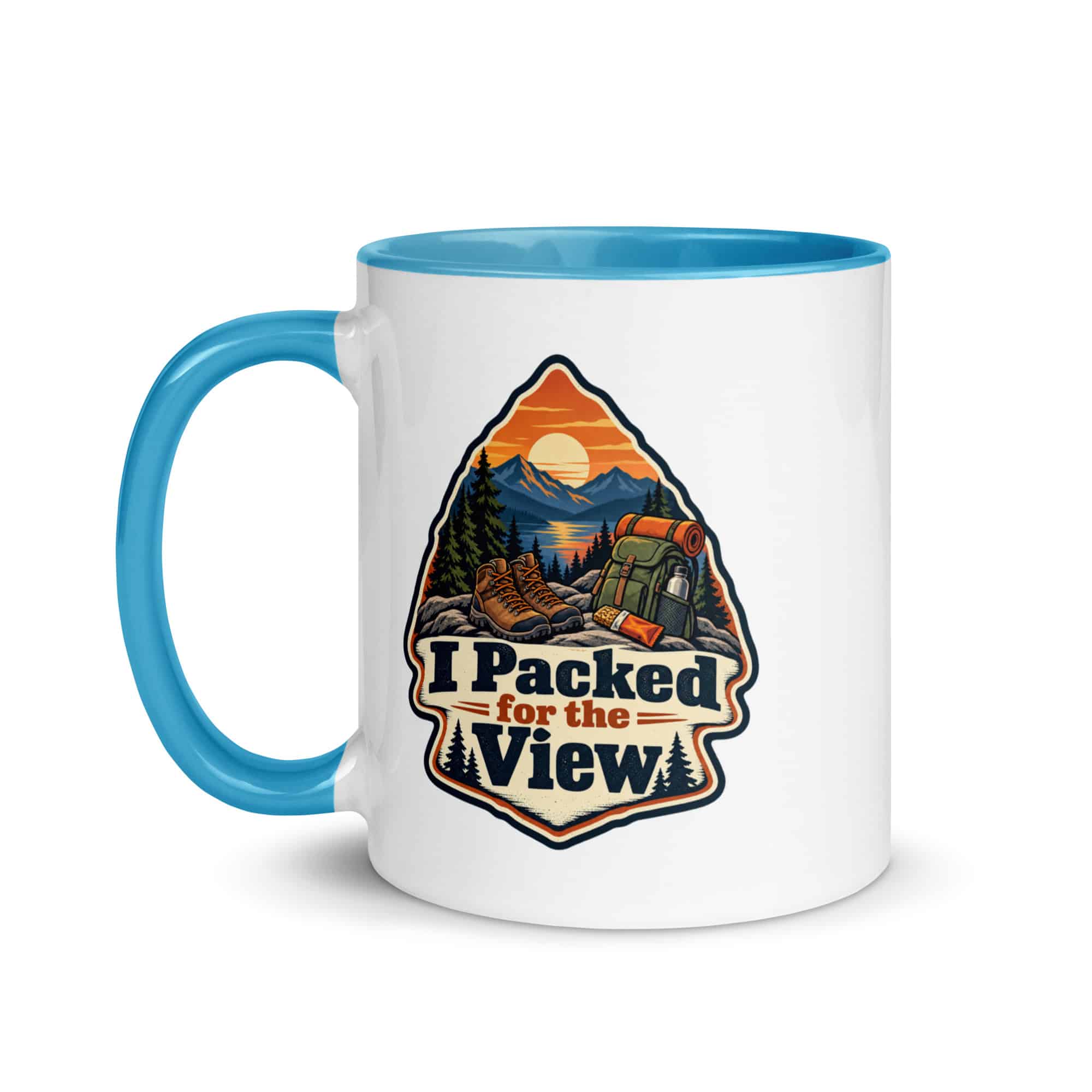 Nature and Adventure Color Inside Coffee Mug: I Packed for the View, Scenic Shield Badge