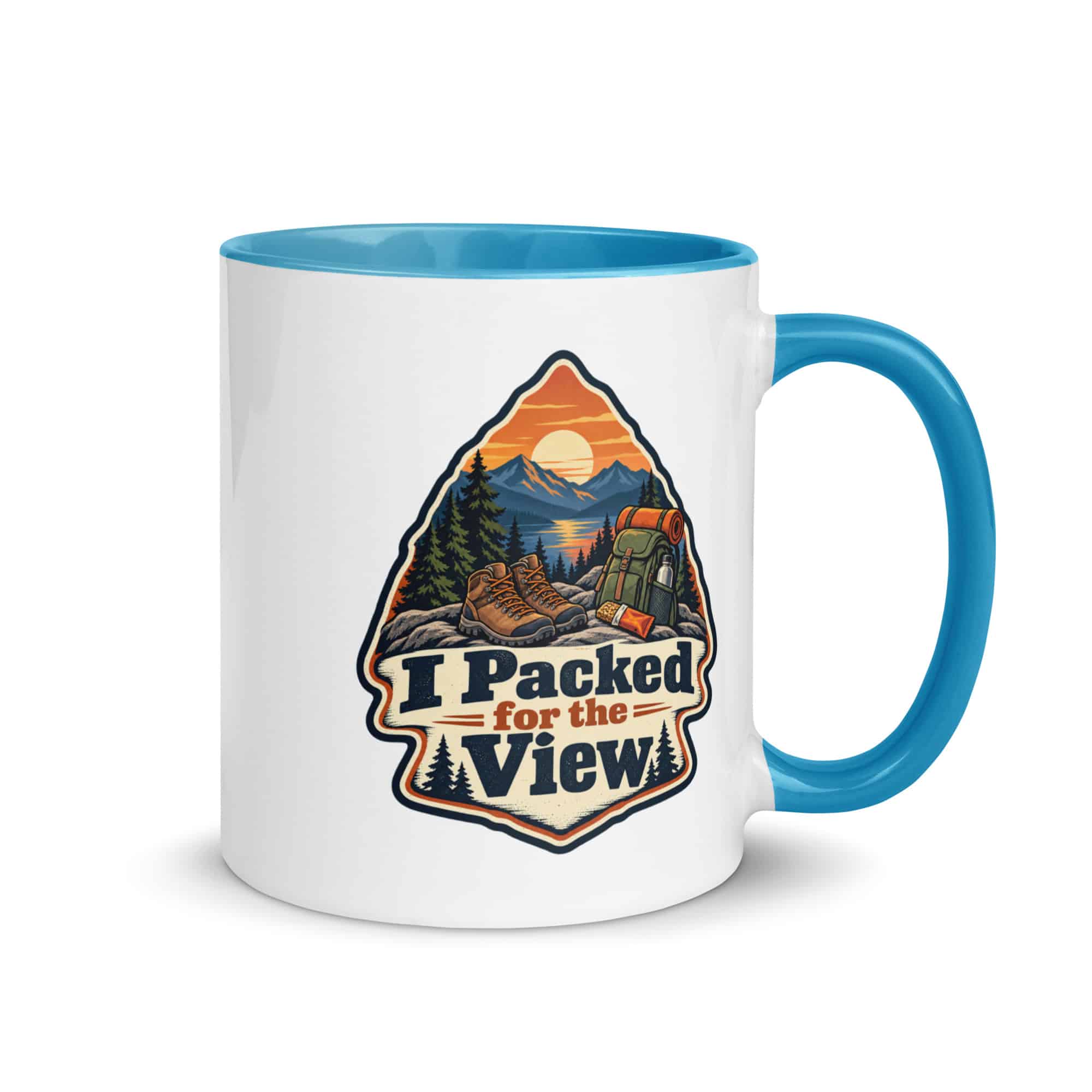 Nature and Adventure Color Inside Coffee Mug: I Packed for the View, Scenic Shield Badge