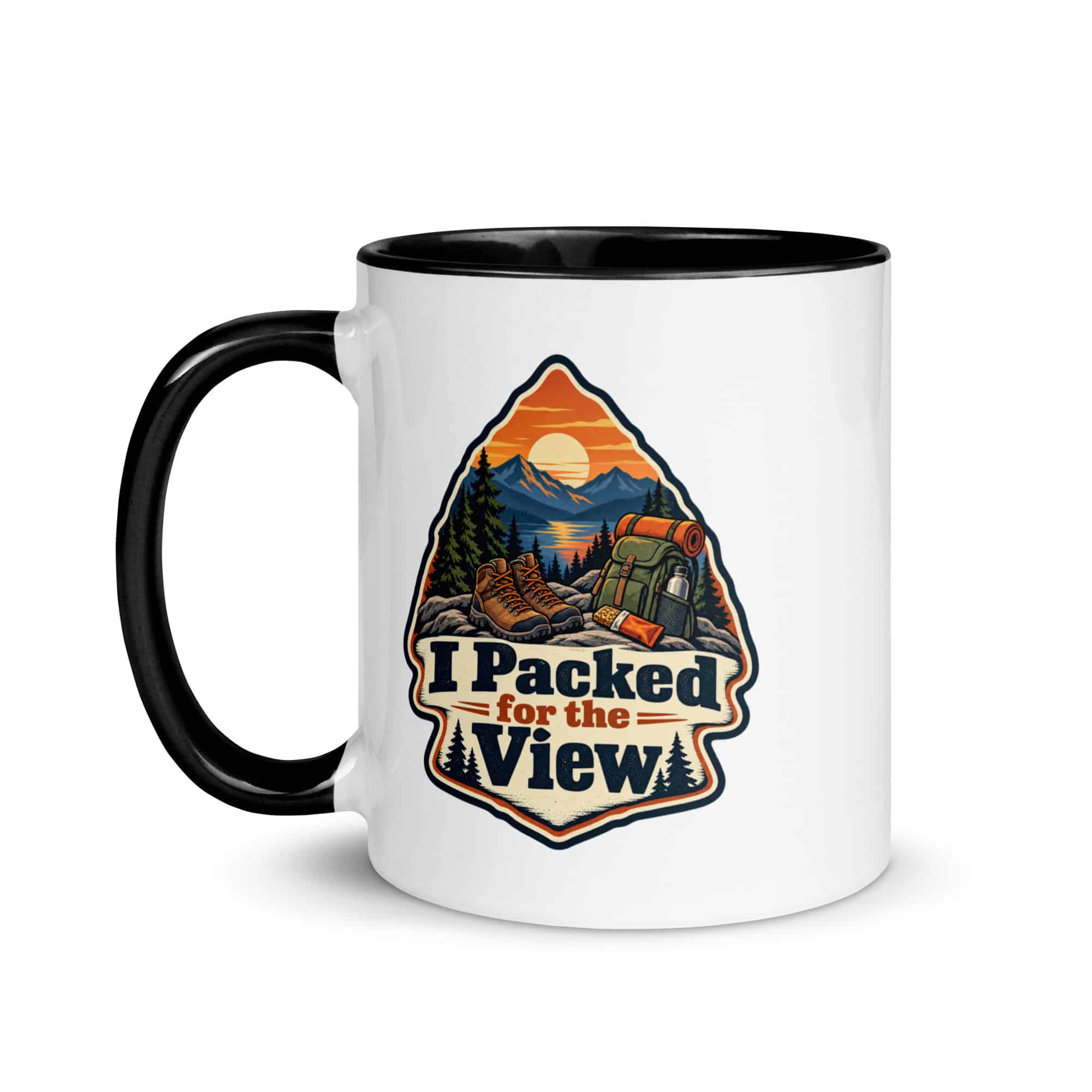 Nature and Adventure Color Inside Coffee Mug: I Packed for the View, Scenic Shield Badge