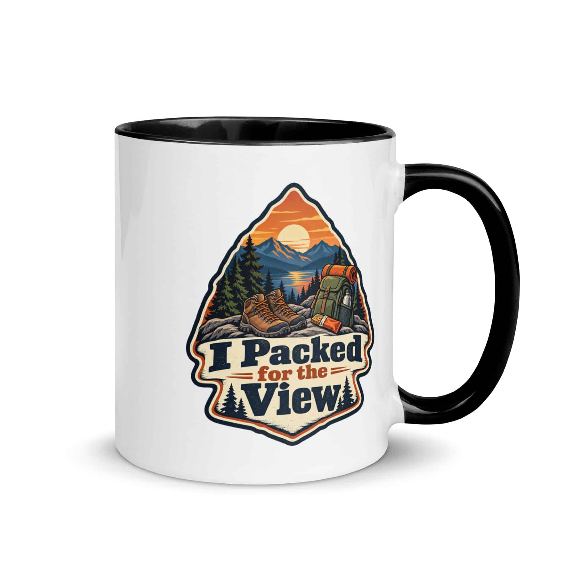 Nature and Adventure Color Inside Coffee Mug: I Packed for the View, Scenic Shield Badge