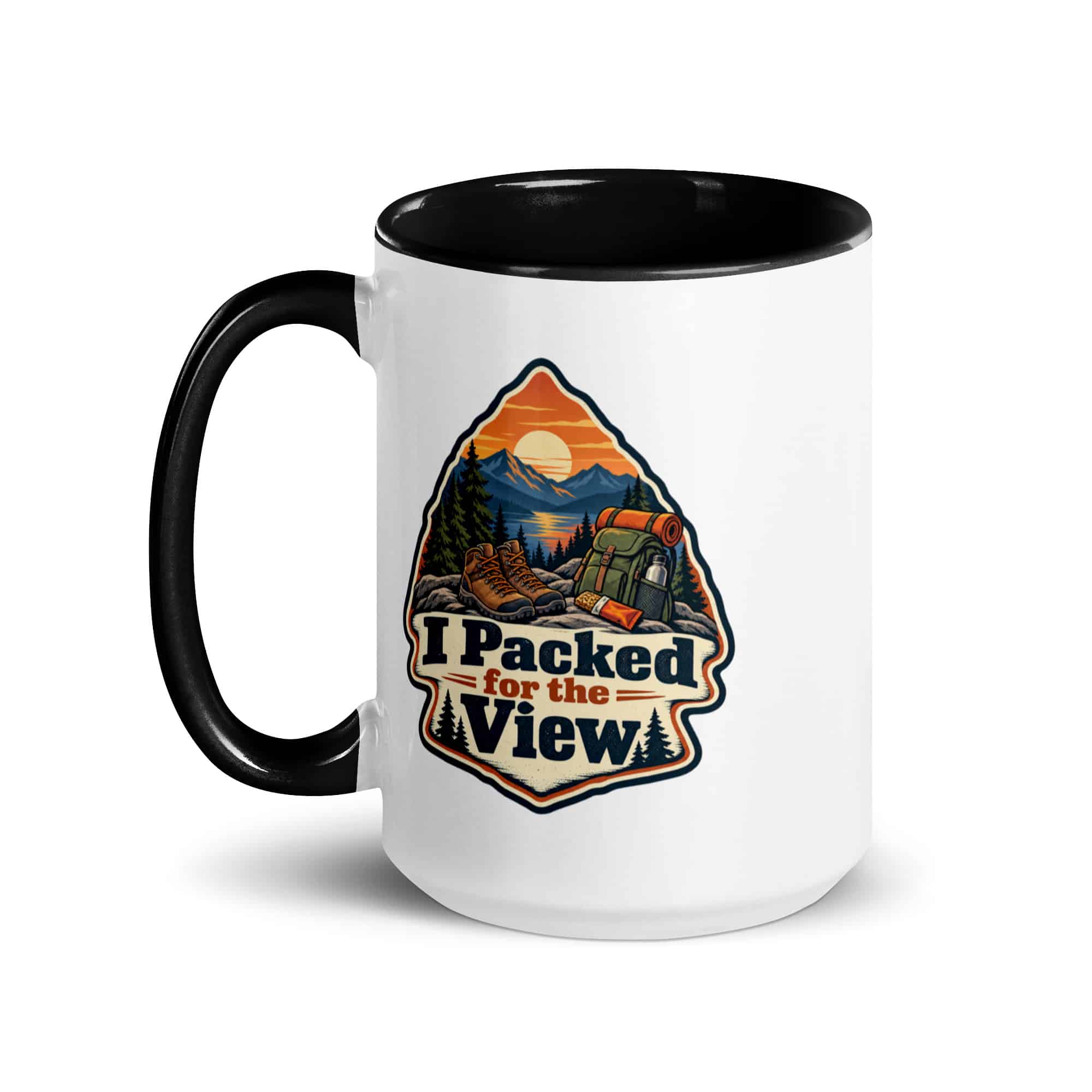 Nature and Adventure Color Inside Coffee Mug: I Packed for the View, Scenic Shield Badge