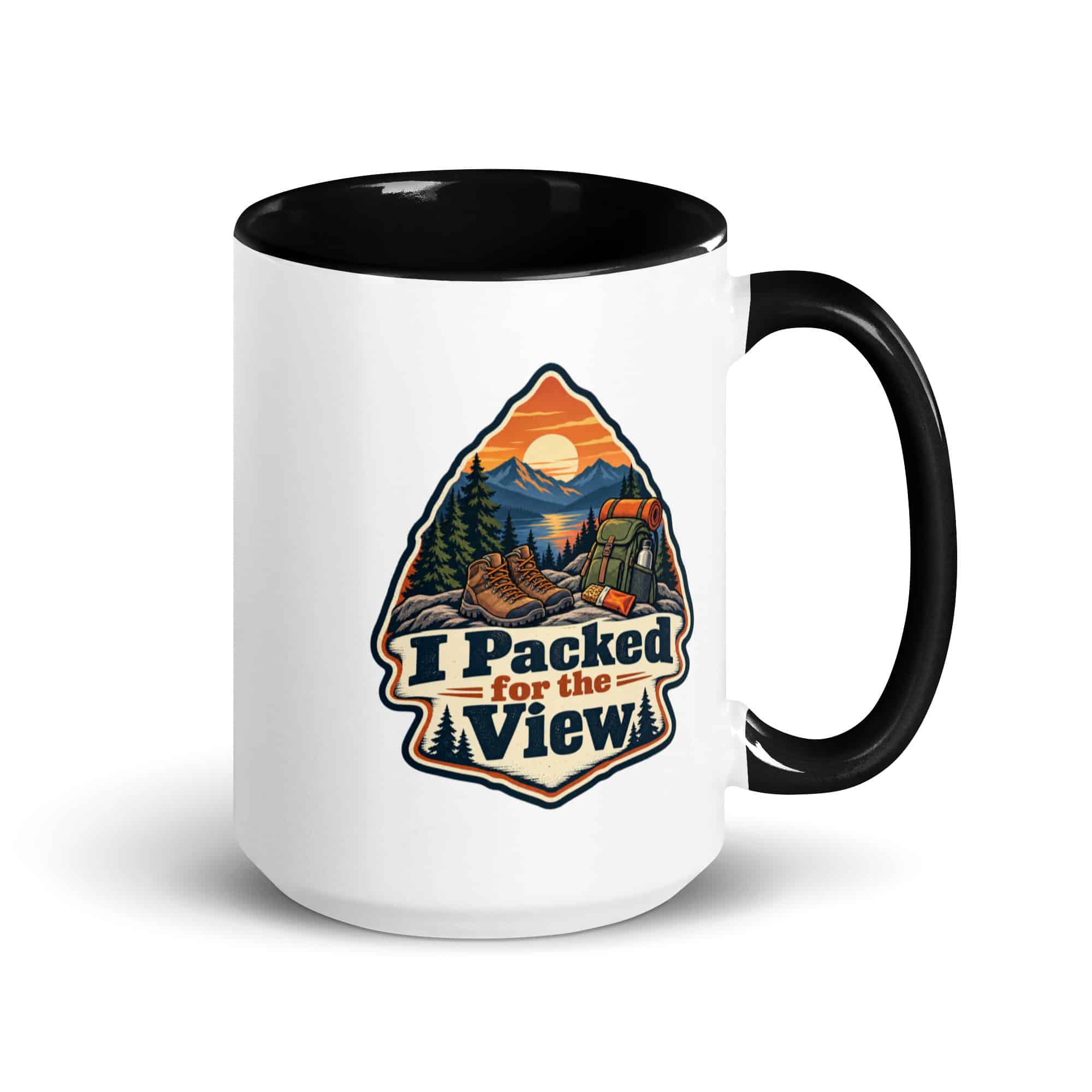 Nature and Adventure Color Inside Coffee Mug: I Packed for the View, Scenic Shield Badge
