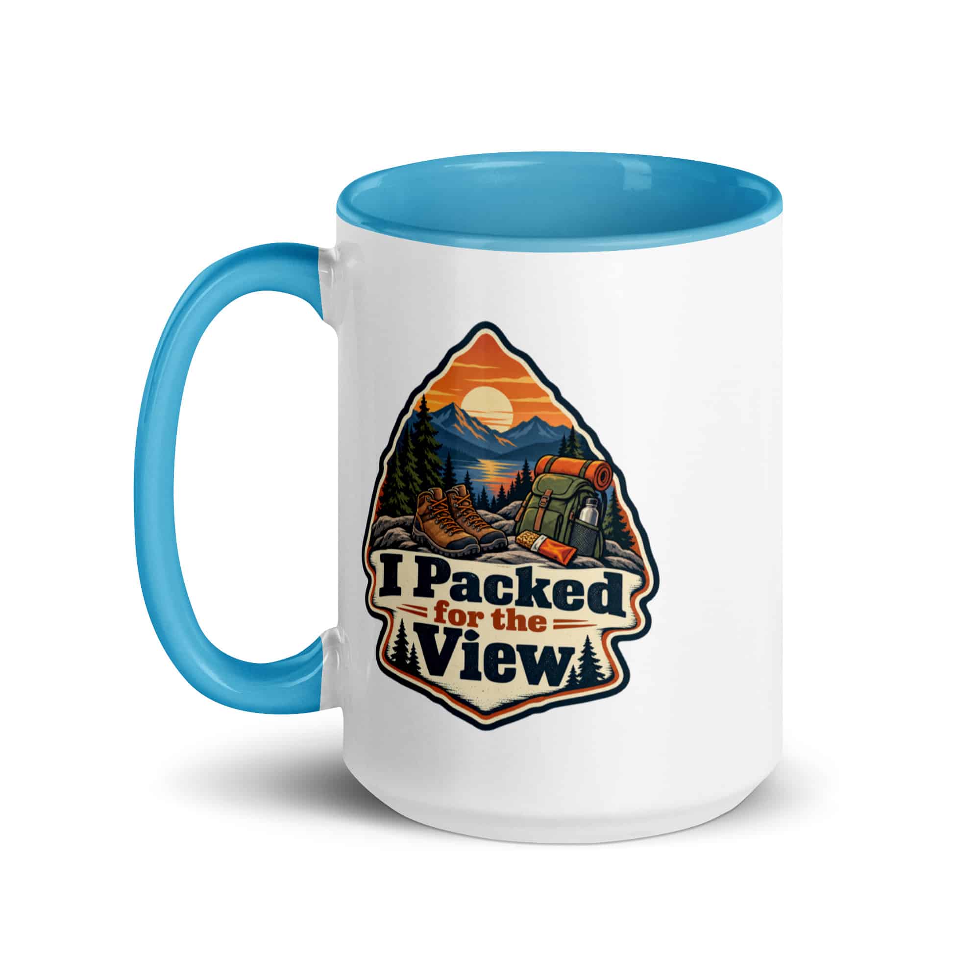 Nature and Adventure Color Inside Coffee Mug: I Packed for the View, Scenic Shield Badge