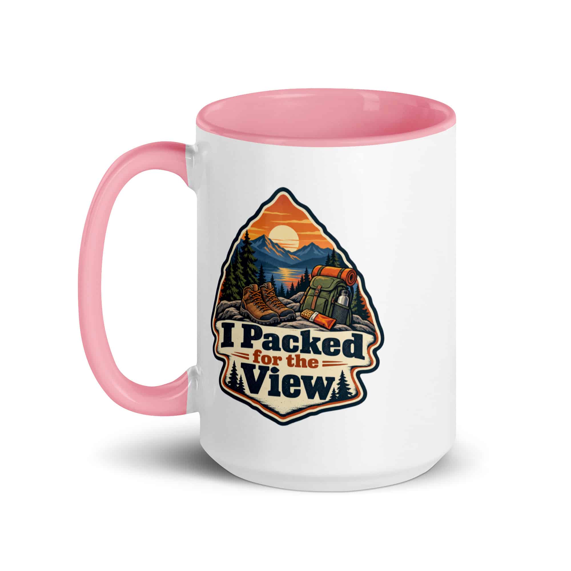 Nature and Adventure Color Inside Coffee Mug: I Packed for the View, Scenic Shield Badge
